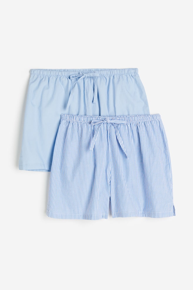 2-pack cotton poplin pyjama shorts - Blue/Striped - 2