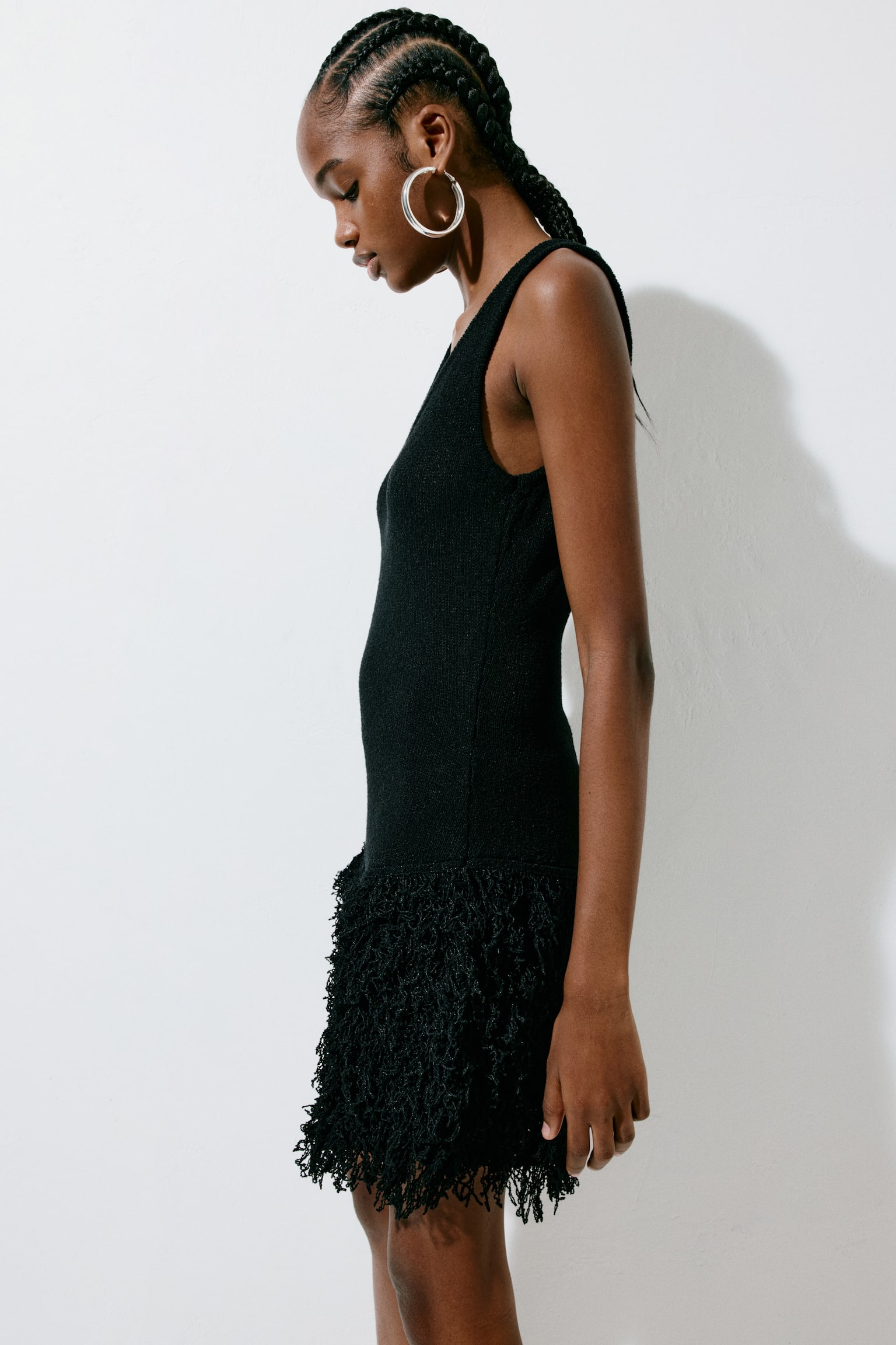 Fringed knitted dress - Black - 5