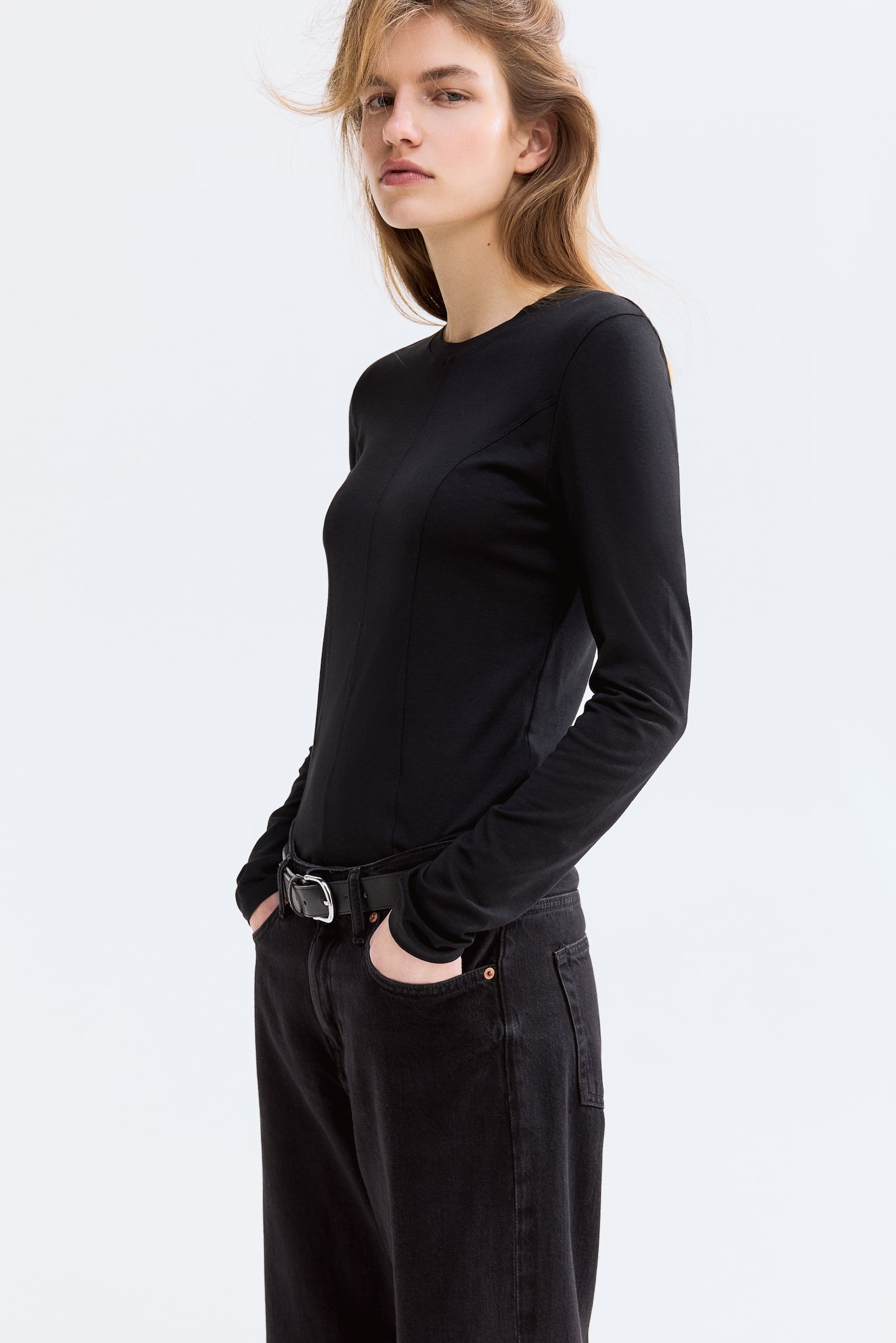 Женский топ H&M Long-Sleeved Jersey Top, цвет: Чёрный — фото 2