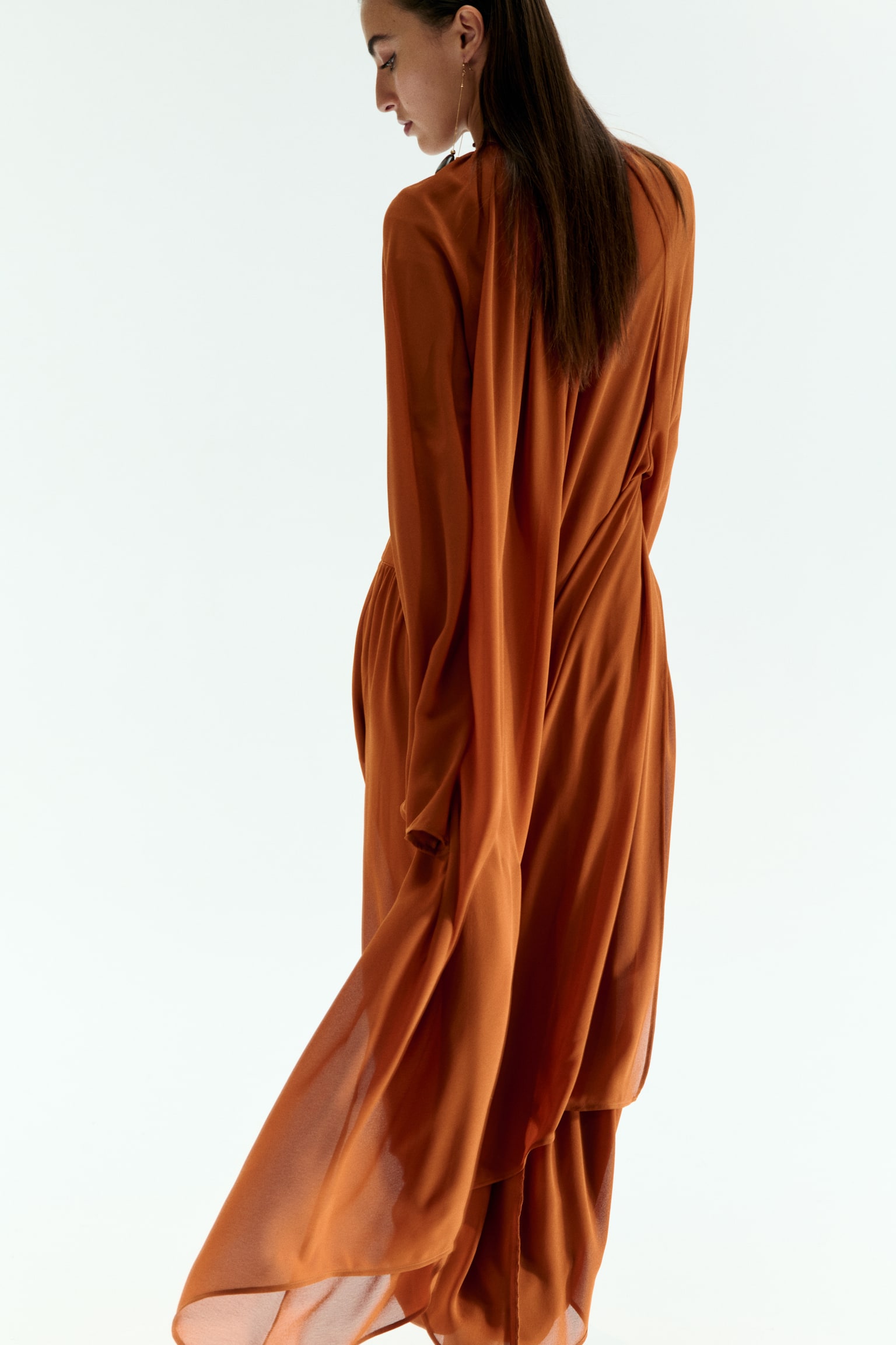 Caftan froncé en mousseline - Marron - 3