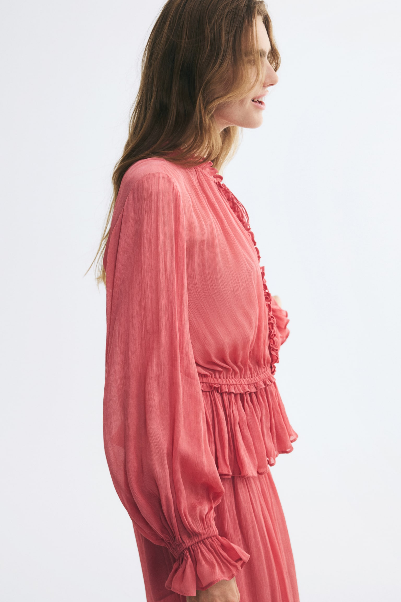 Crinkled viscose blouse - Light dusty red - 1