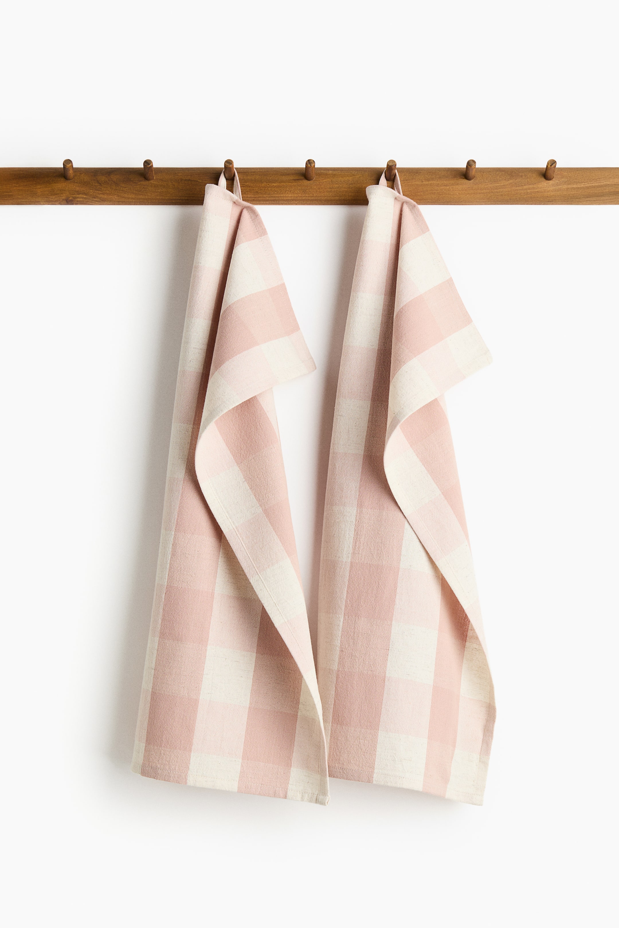Visa större bild: 2-pack kökshandduk i linmix - Light pink/Gingham check - Home All | H&M FI 1