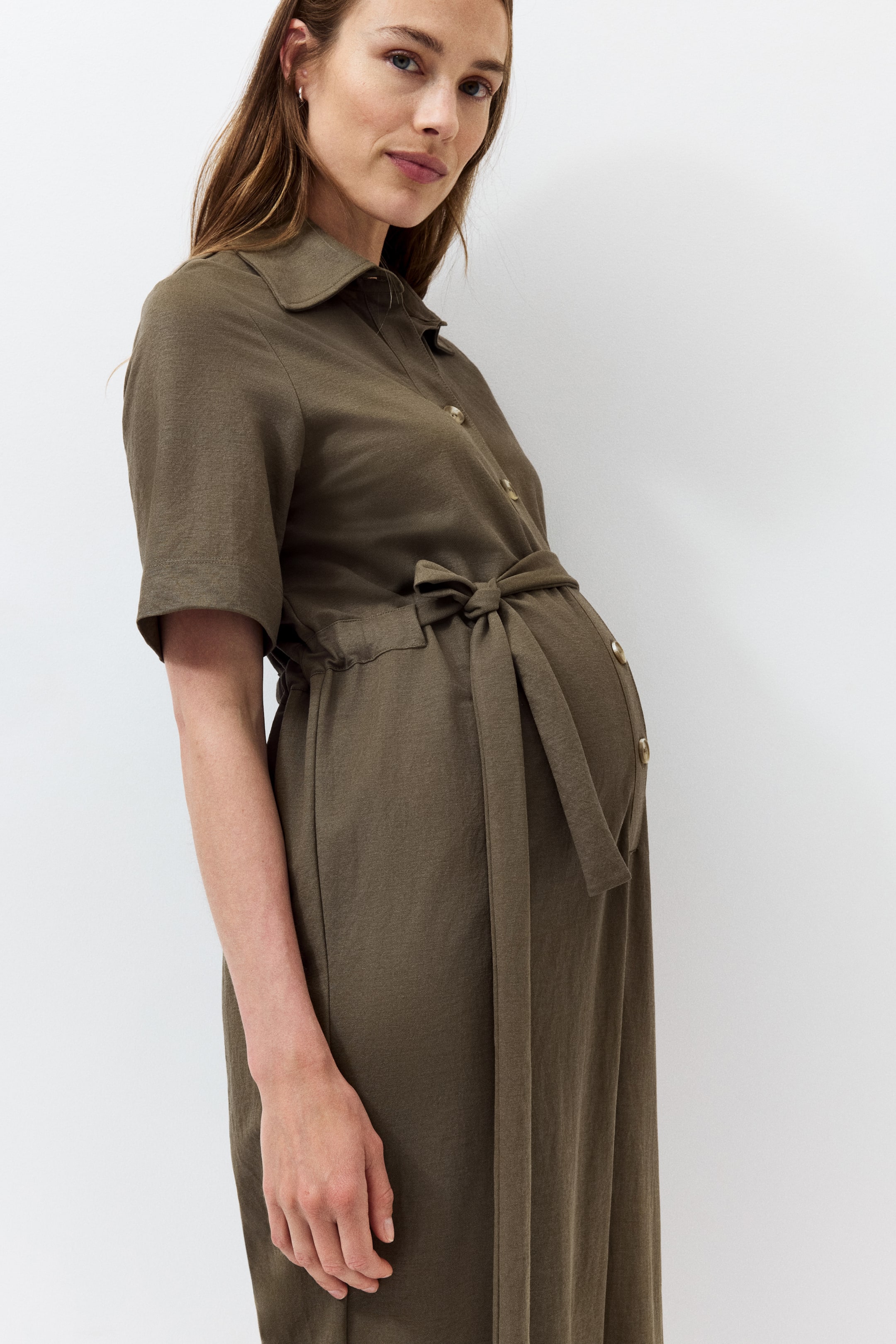MAMA Short-Sleeved Tie-Belt Jumpsuit