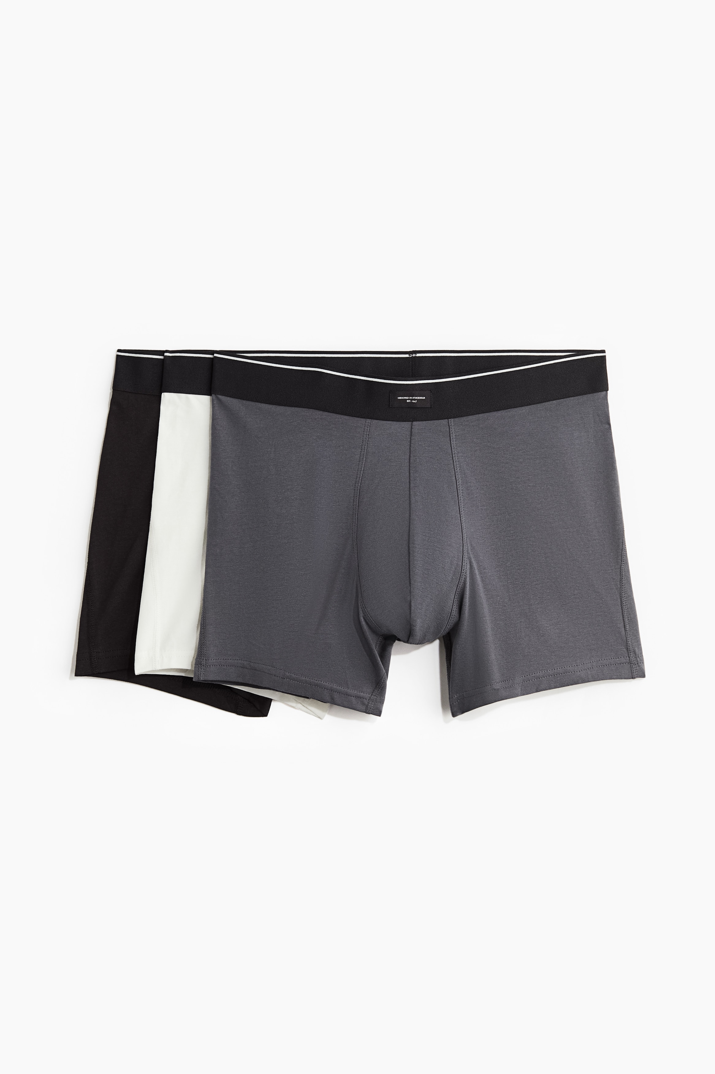 Men - White/Grey/Black 3-pack mid trunks with Lycra® - Size: XL  - H&M