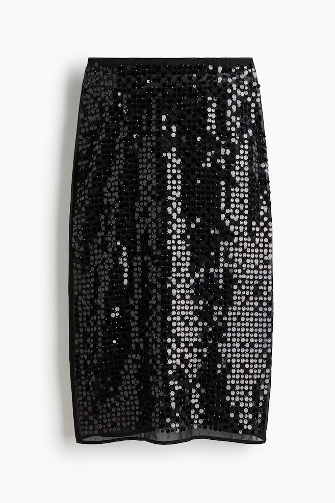 Sequined Pencil Skirt - Black - 1