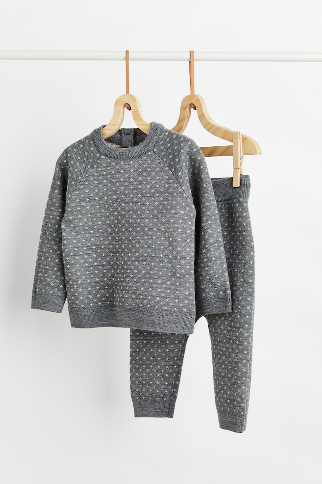 Wool jumper and trousers - Dark grey marl/Spotted/Beige/Patterned