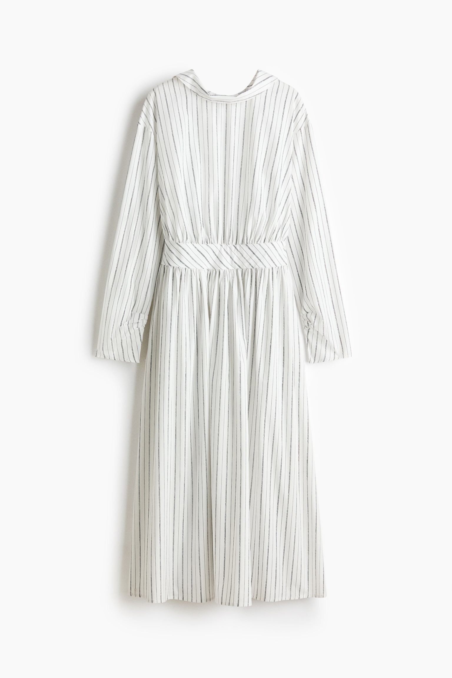 Reverse-collar shirt dress - White/Striped/Black - 1