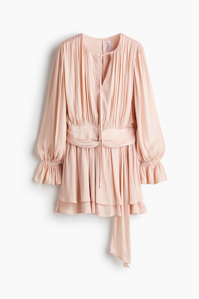 Vestido drapeado con detalle de nudo - Rosa empolvado/Beige claro - 1