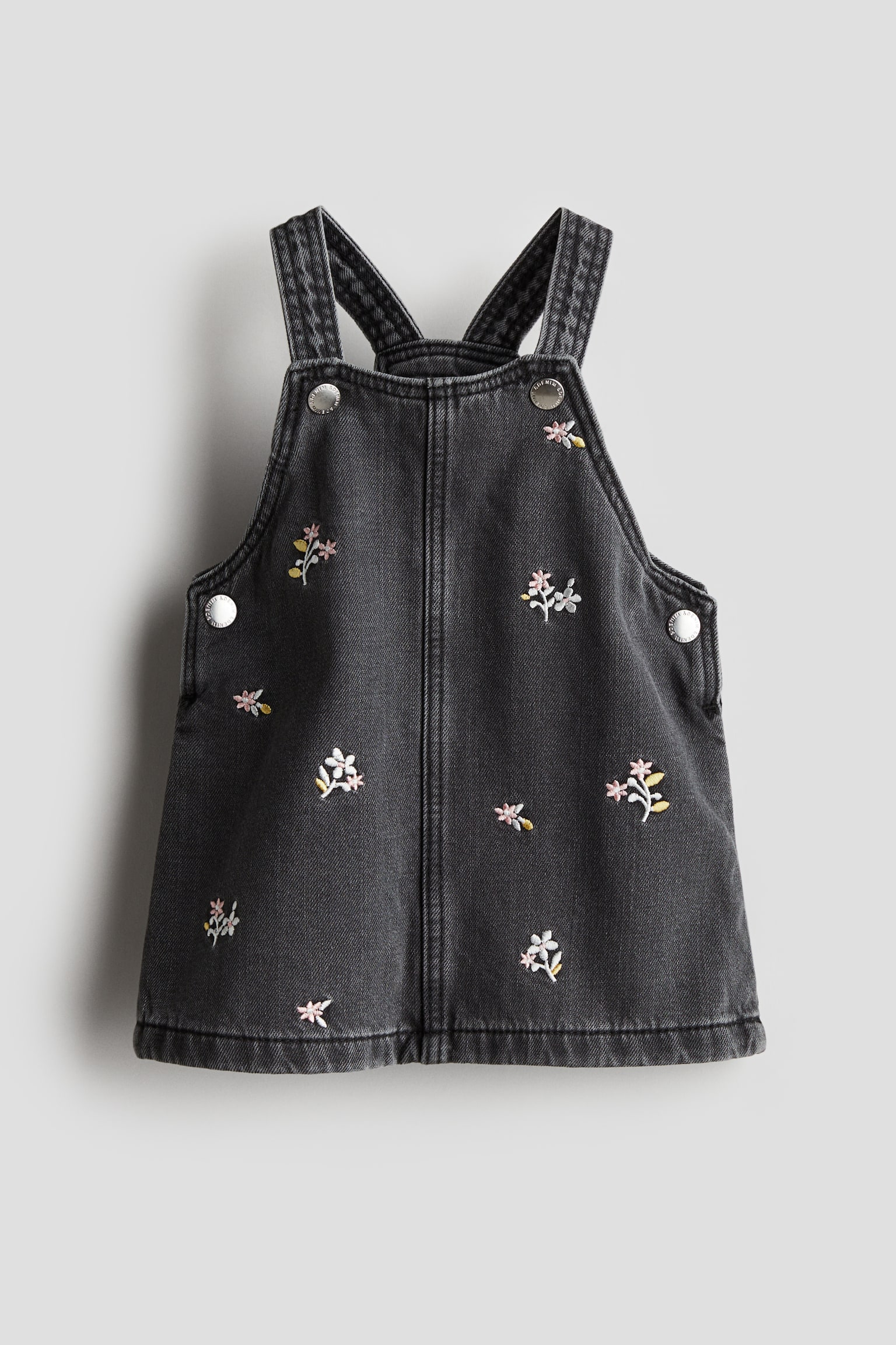 Cotton denim dungaree dress - Dark grey/Floral/Light pink - 1