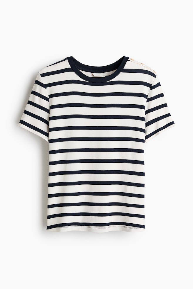 Top in viscosa con bottone decorativo - Blu navy/righe/Blu navy/Bianco/righe - 1
