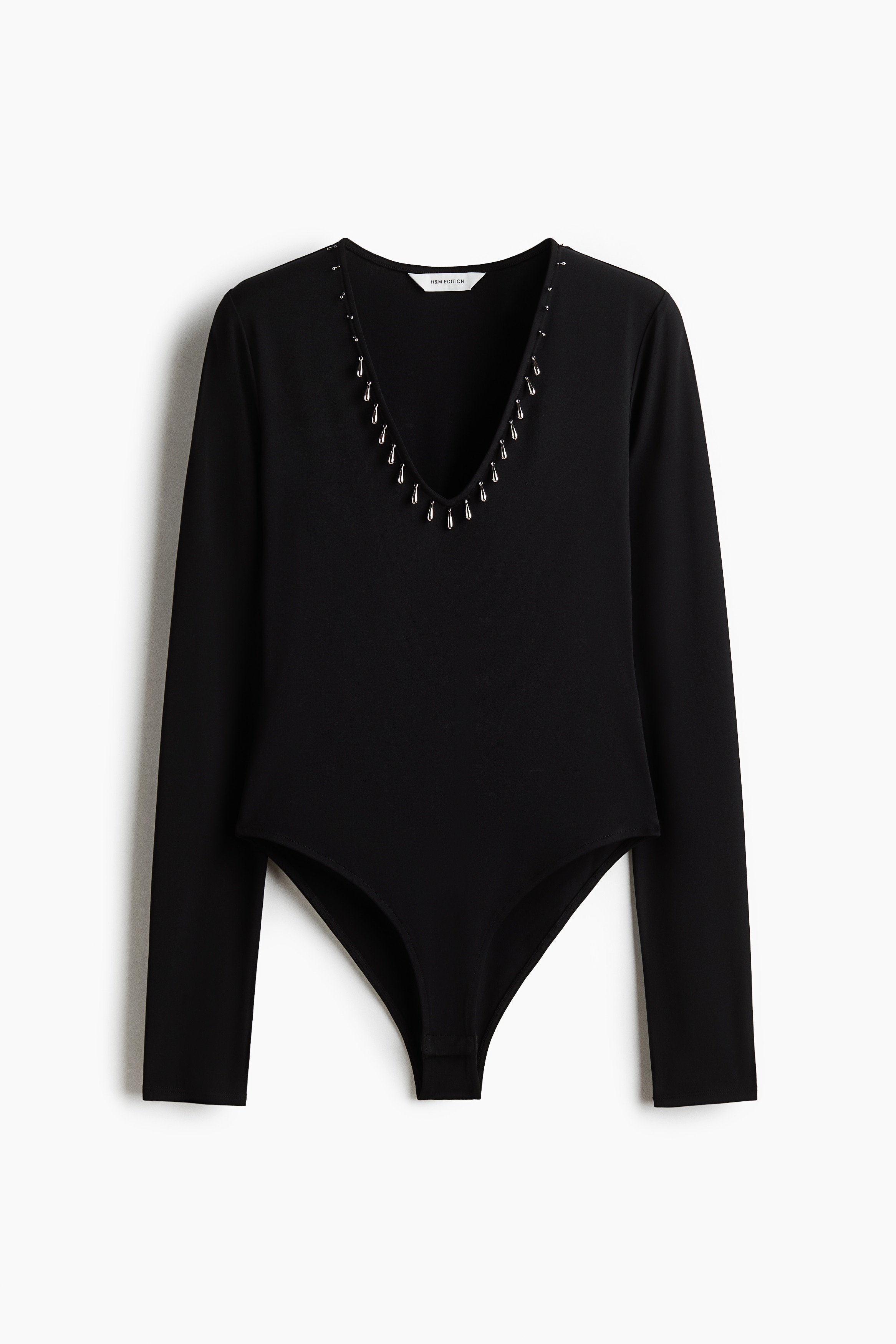 Bead-Trimmed Bodysuit - Black