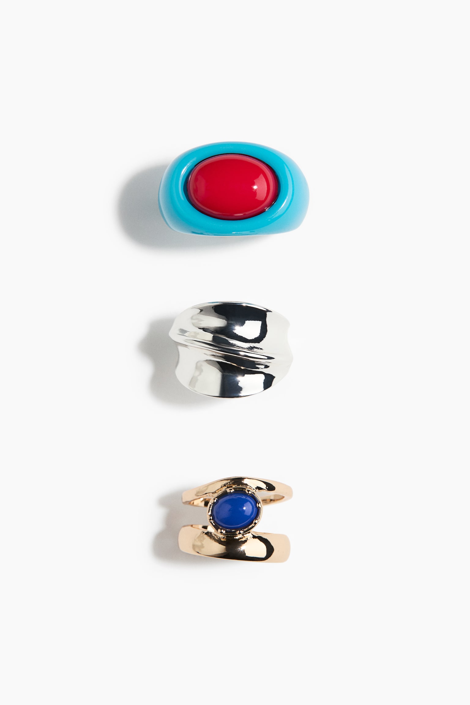 3-Pack Statement Rings - Silver-colored/blue