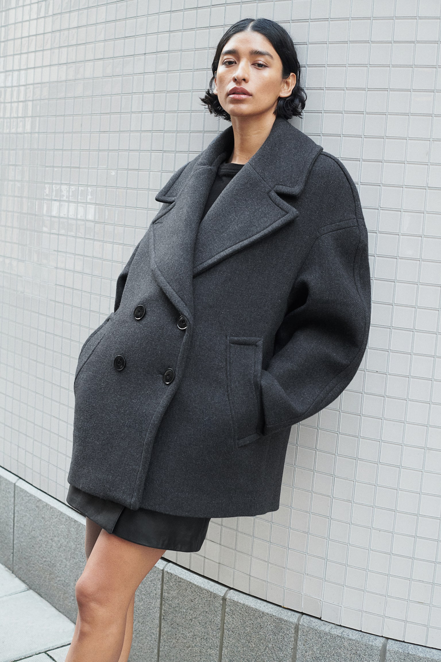 Wool-blend coat - Dark grey - 1