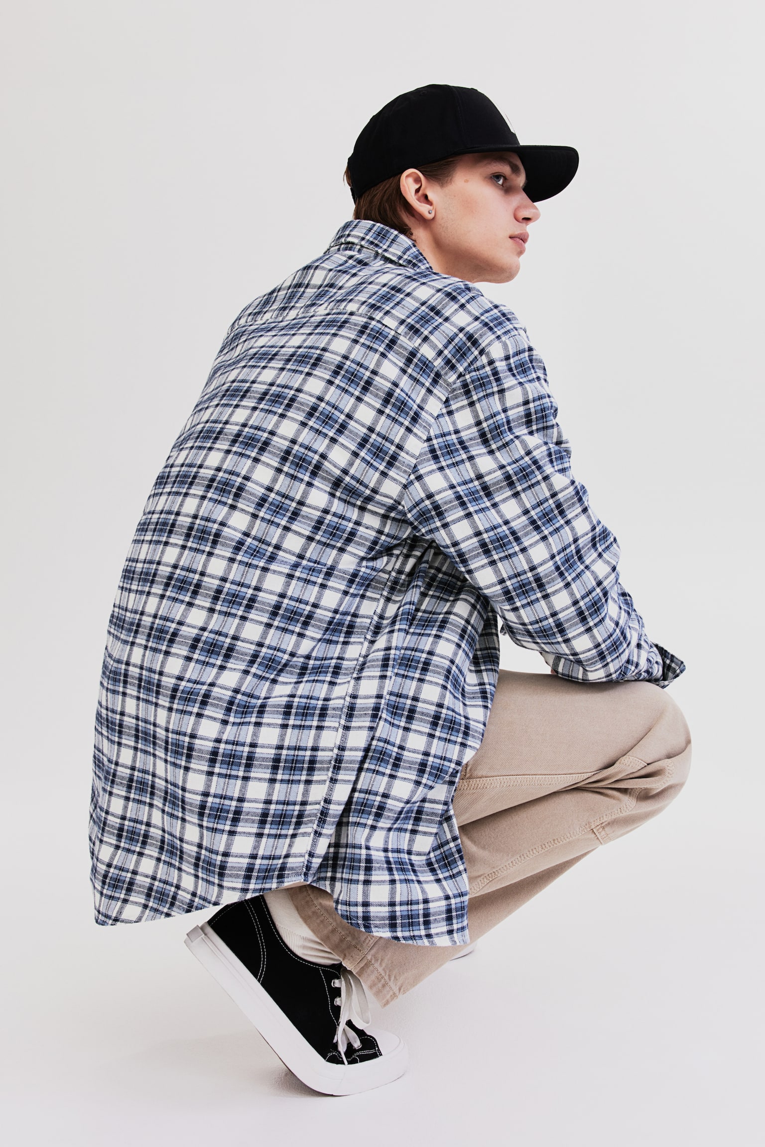 Loose Fit Flannel Shirt - Blue/Check/Black/Brown check - 4