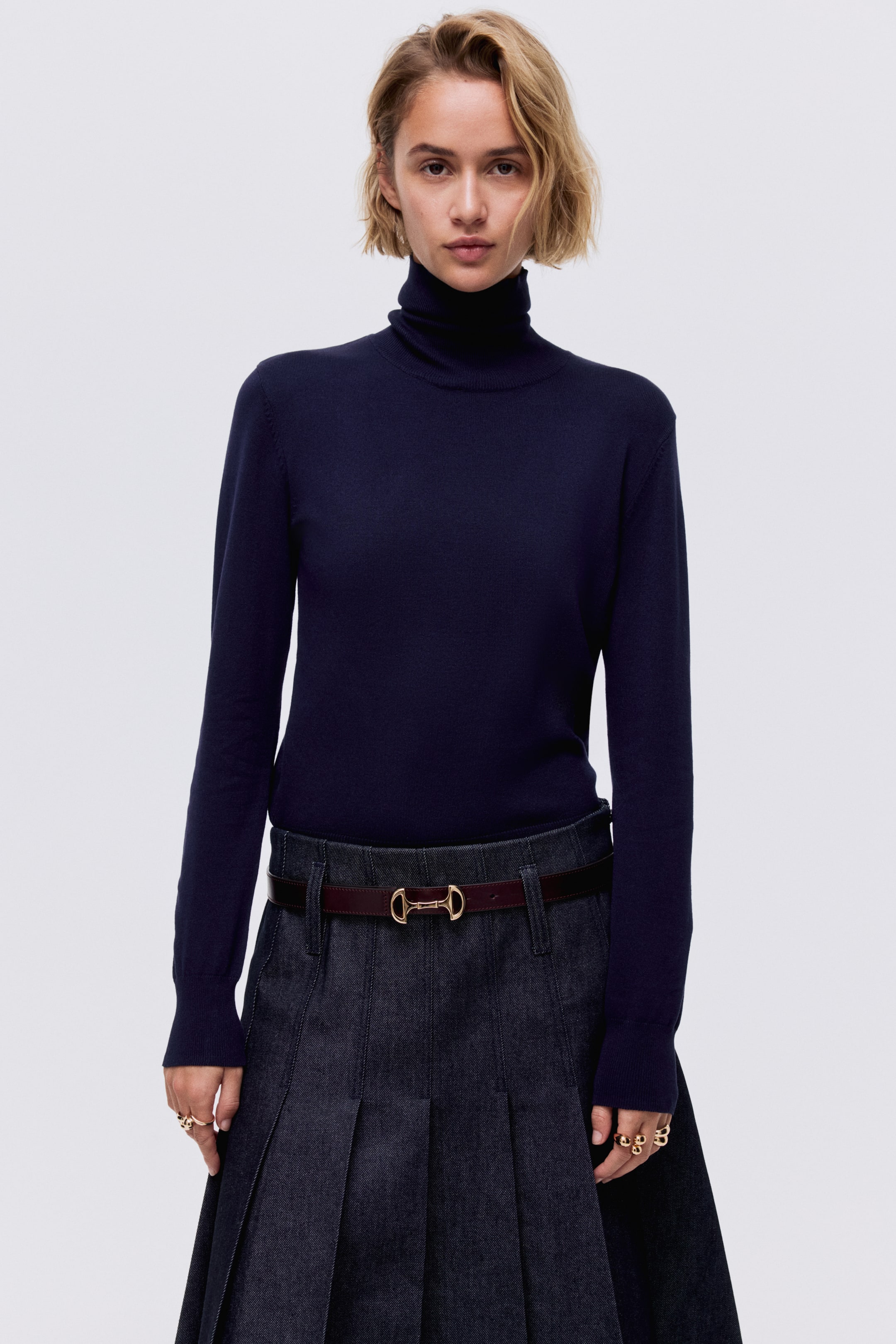 View larger image: Polo-neck jumper - Navy blue - Ladies | H&M HK 2