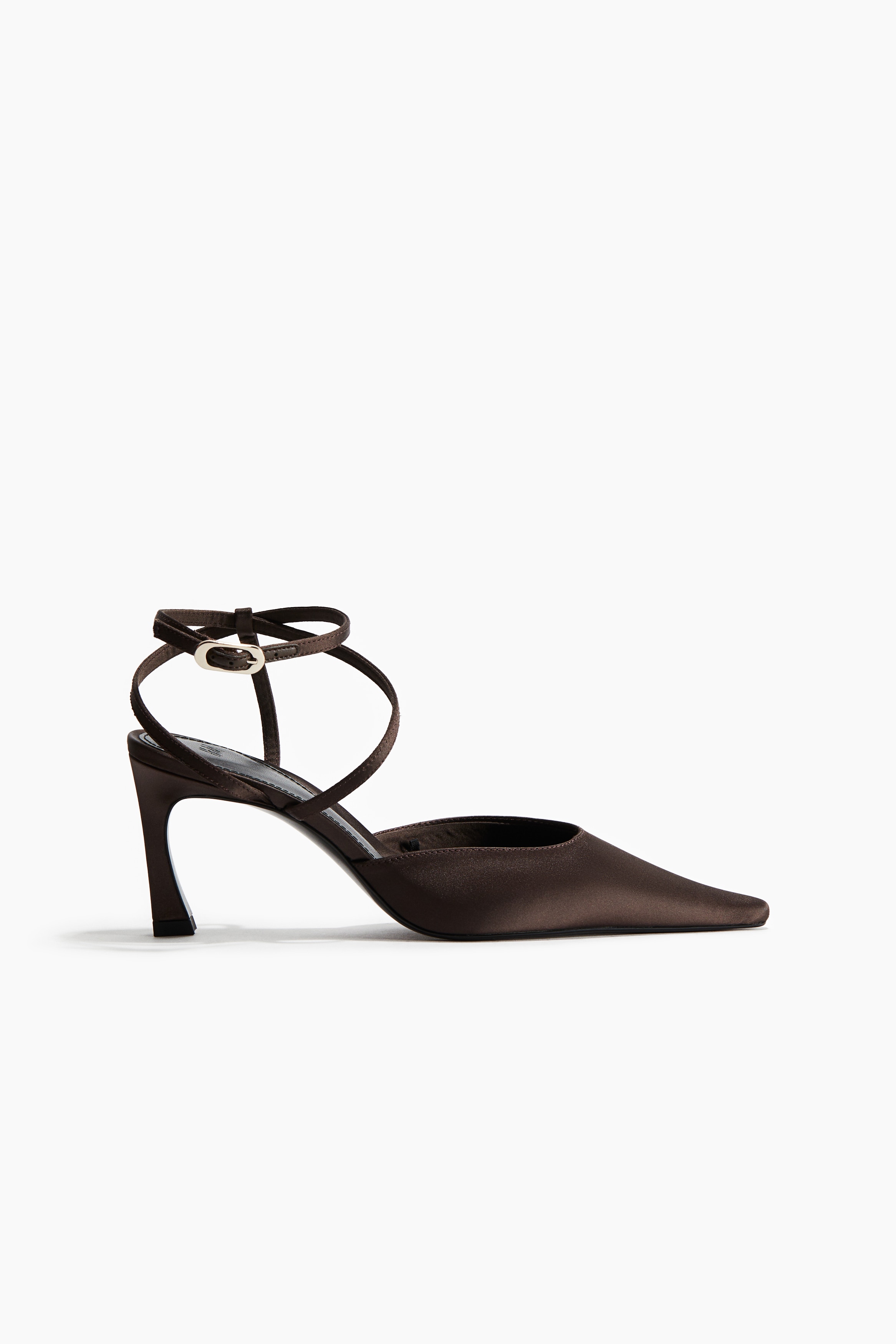 Spetsiga slingbacks i satin - Mörkbrun/Svart