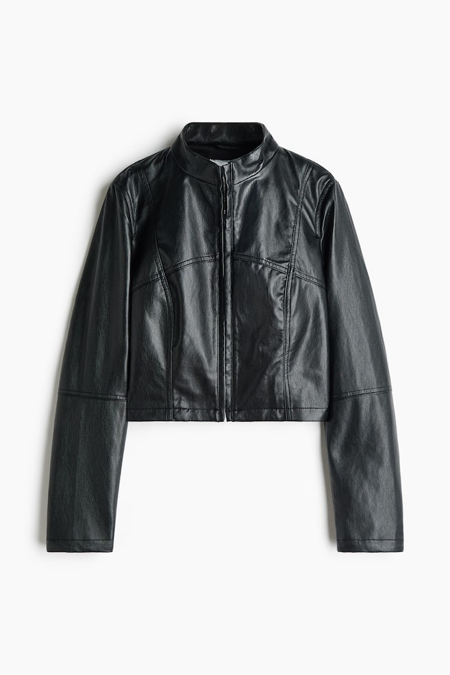 Gecoat jack met opstaande kraag - Zwart - 1