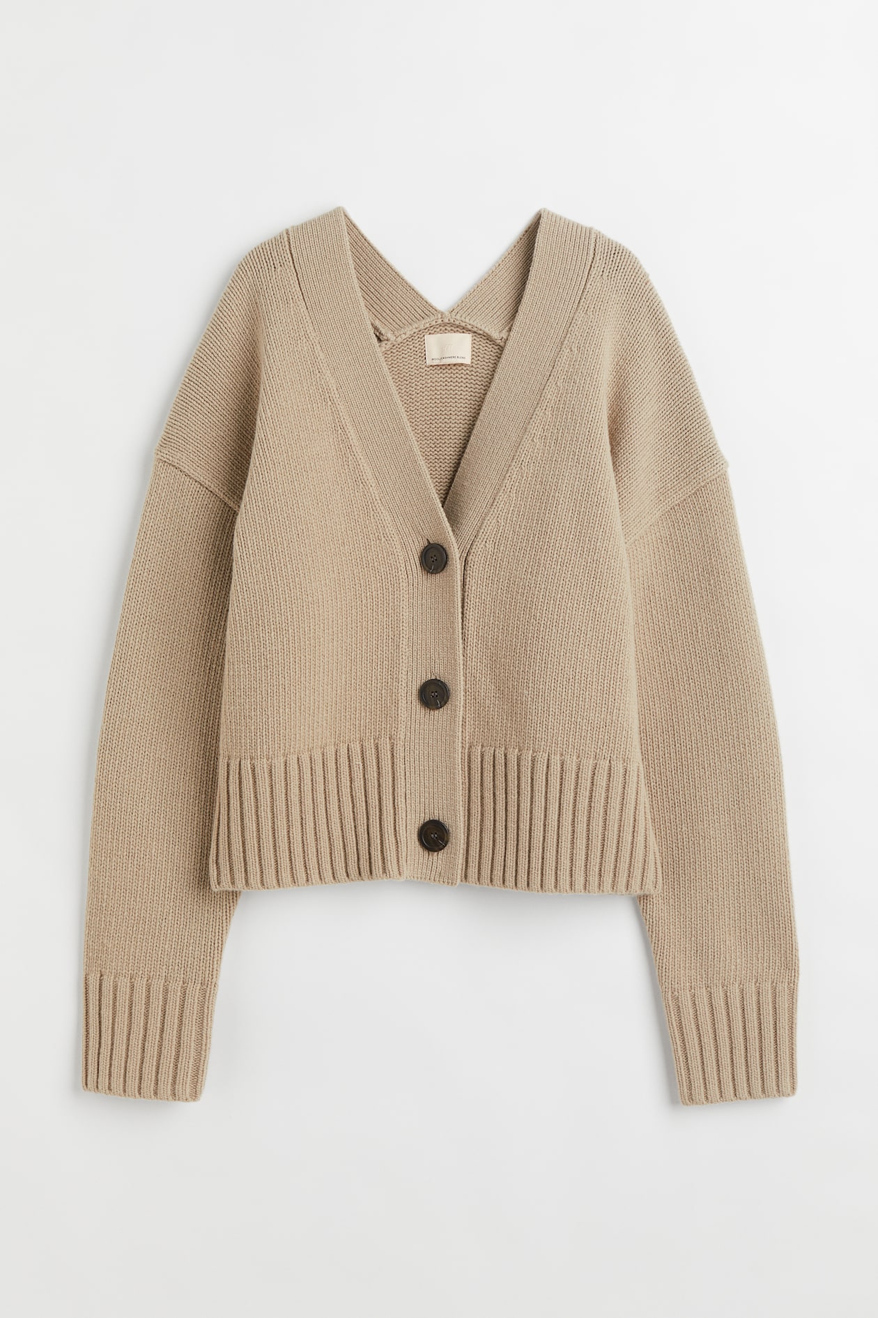 Knit Wool Cardigan - V-neck - Long sleeve - Beige - Ladies | H&M US