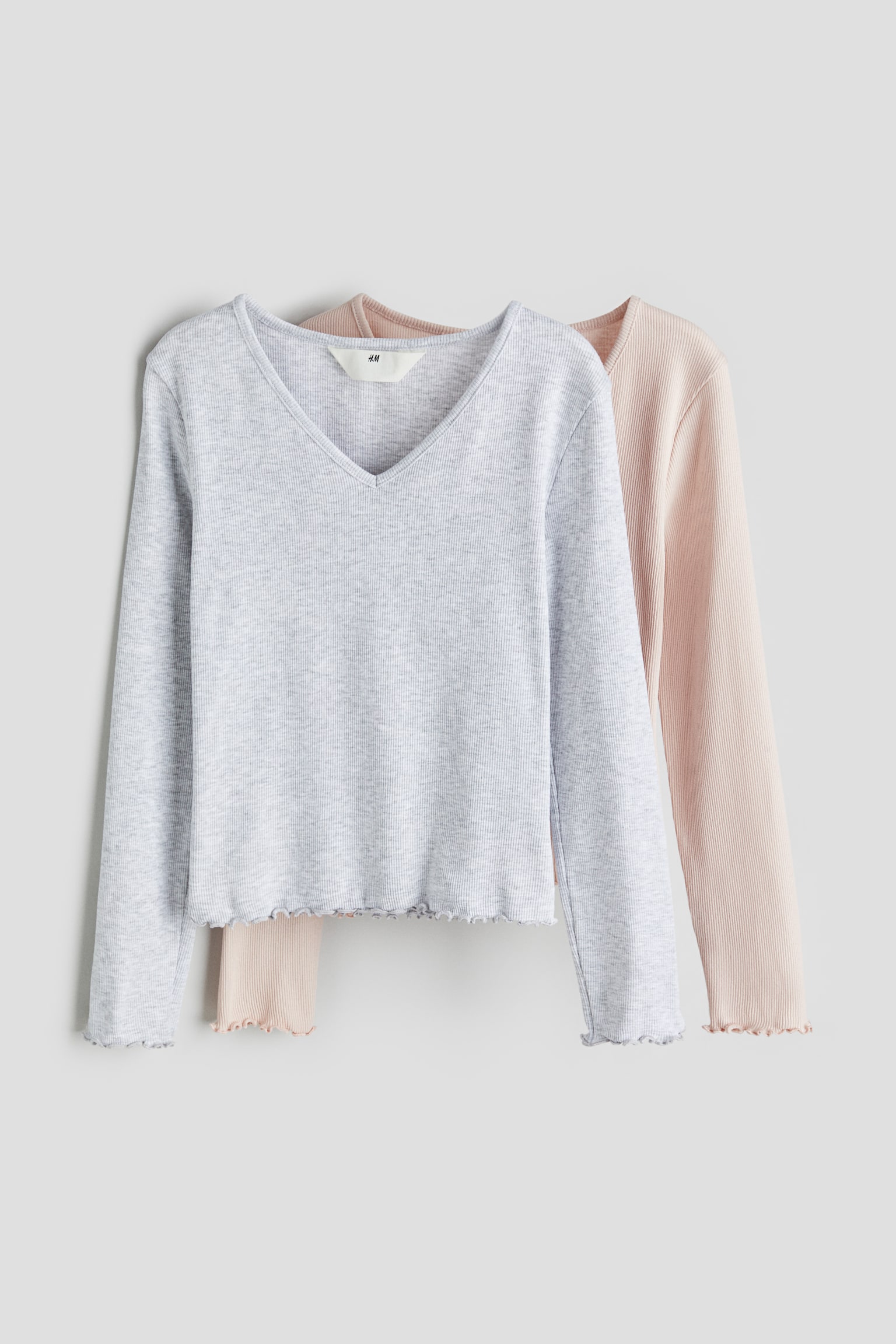 2-pack ribbed jersey tops - Light grey marl/Light pink/White/Black - 1