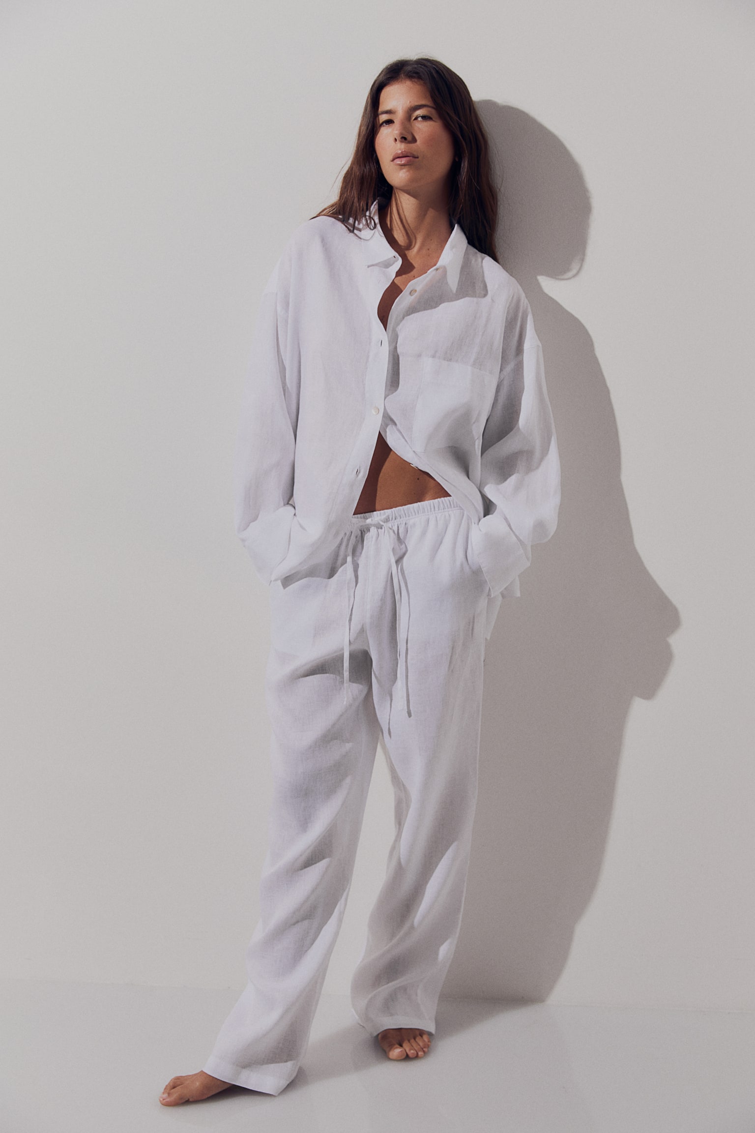 Oversized Linen Shirt - White/Black - 6