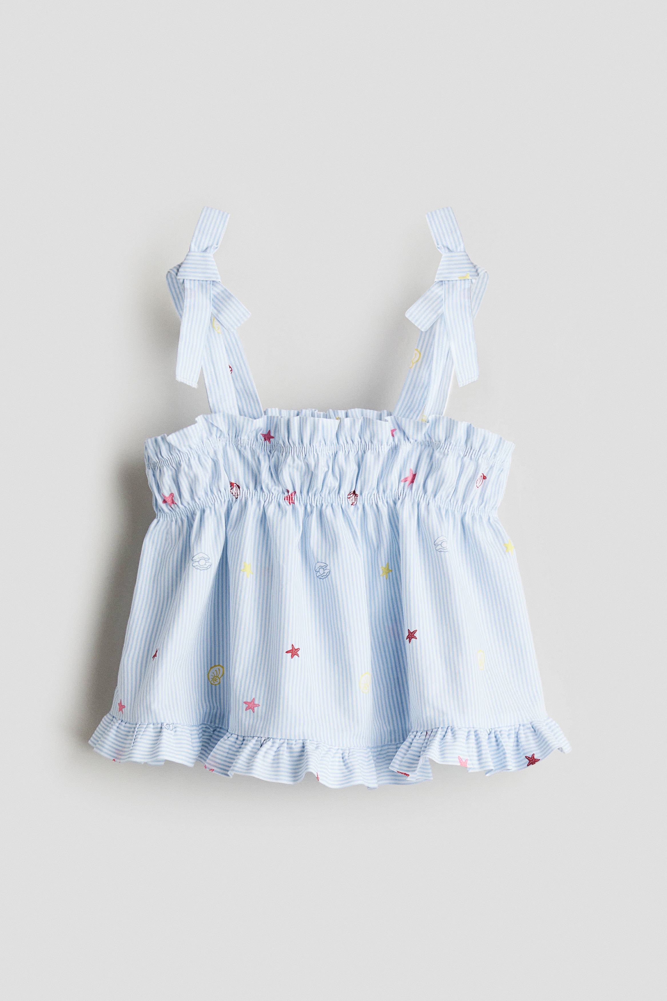 Frill-trimmed cotton top - Light blue/Seashells/White