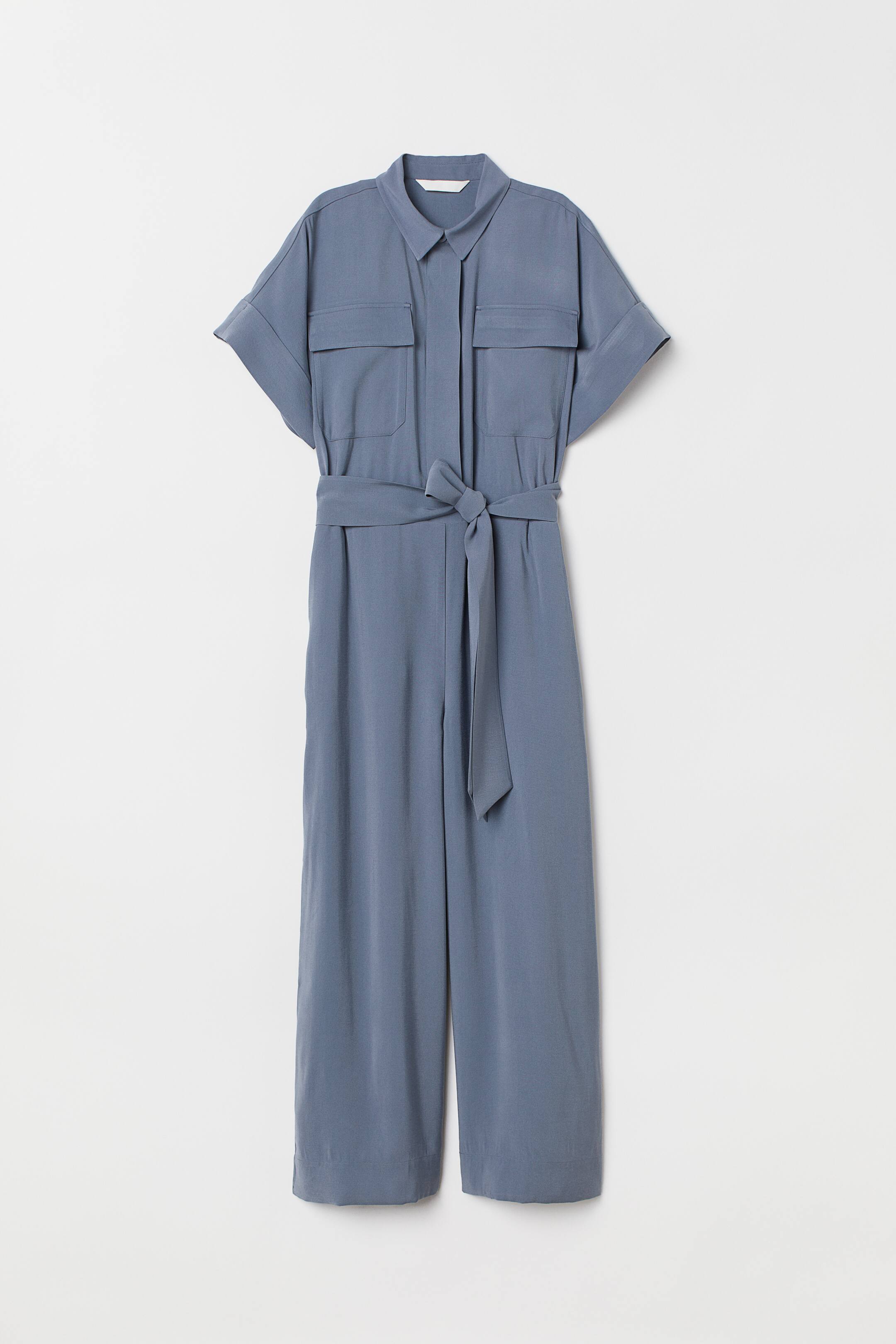 View larger image: Jumpsuit with a tie belt - Grey-blue - Ladies | H&M IE 1
