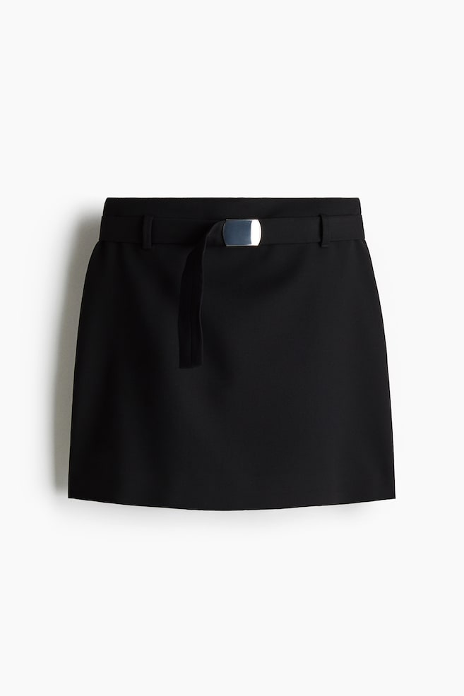 Belted Mini Skirt - Black/Black melange - 1