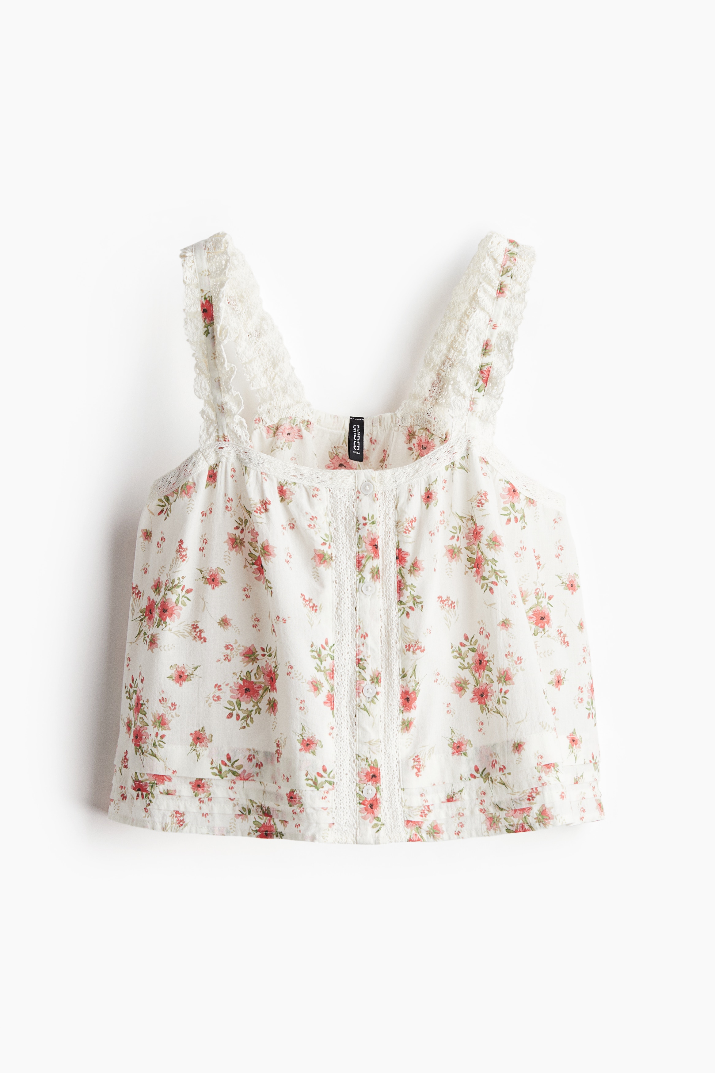 Μπλούζα με τιράντες και δαντέλα - Λευκό/φλοράλ/Λευκό/Μαύρο