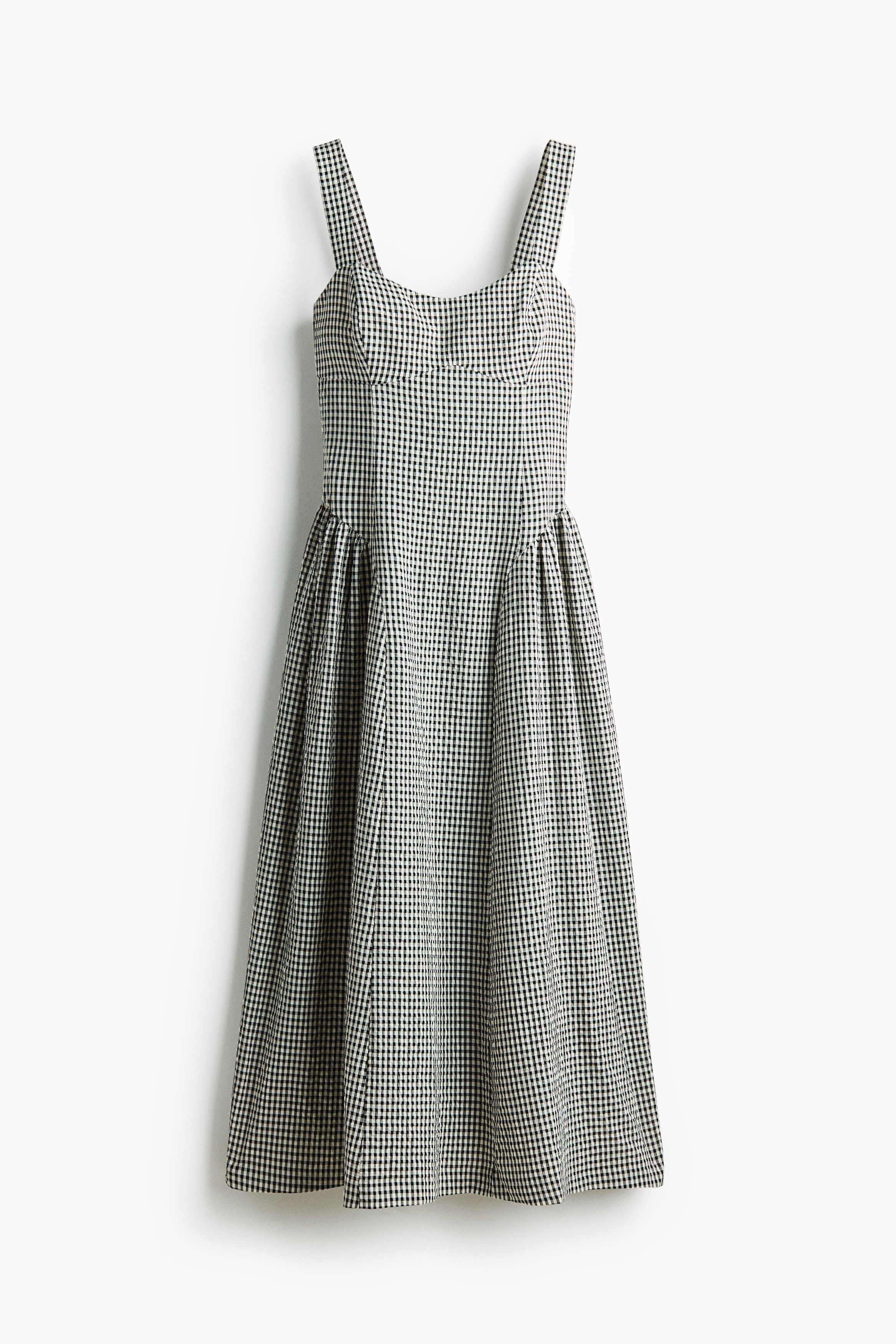 Flared-skirt midi dress - Black/Checked/White/Polka dot