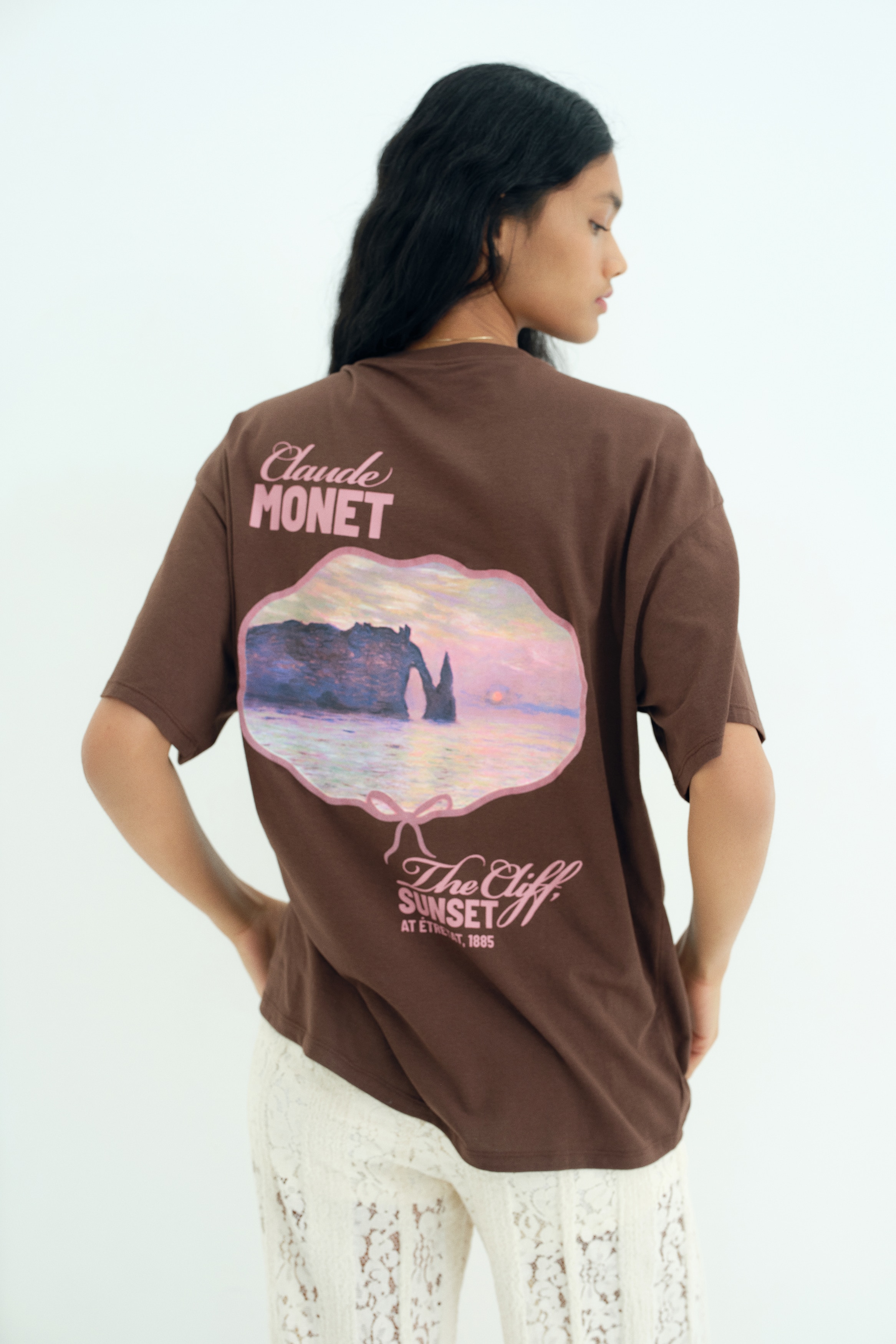 H & M - オーバーサイズ プリントTシャツ - ブラウン