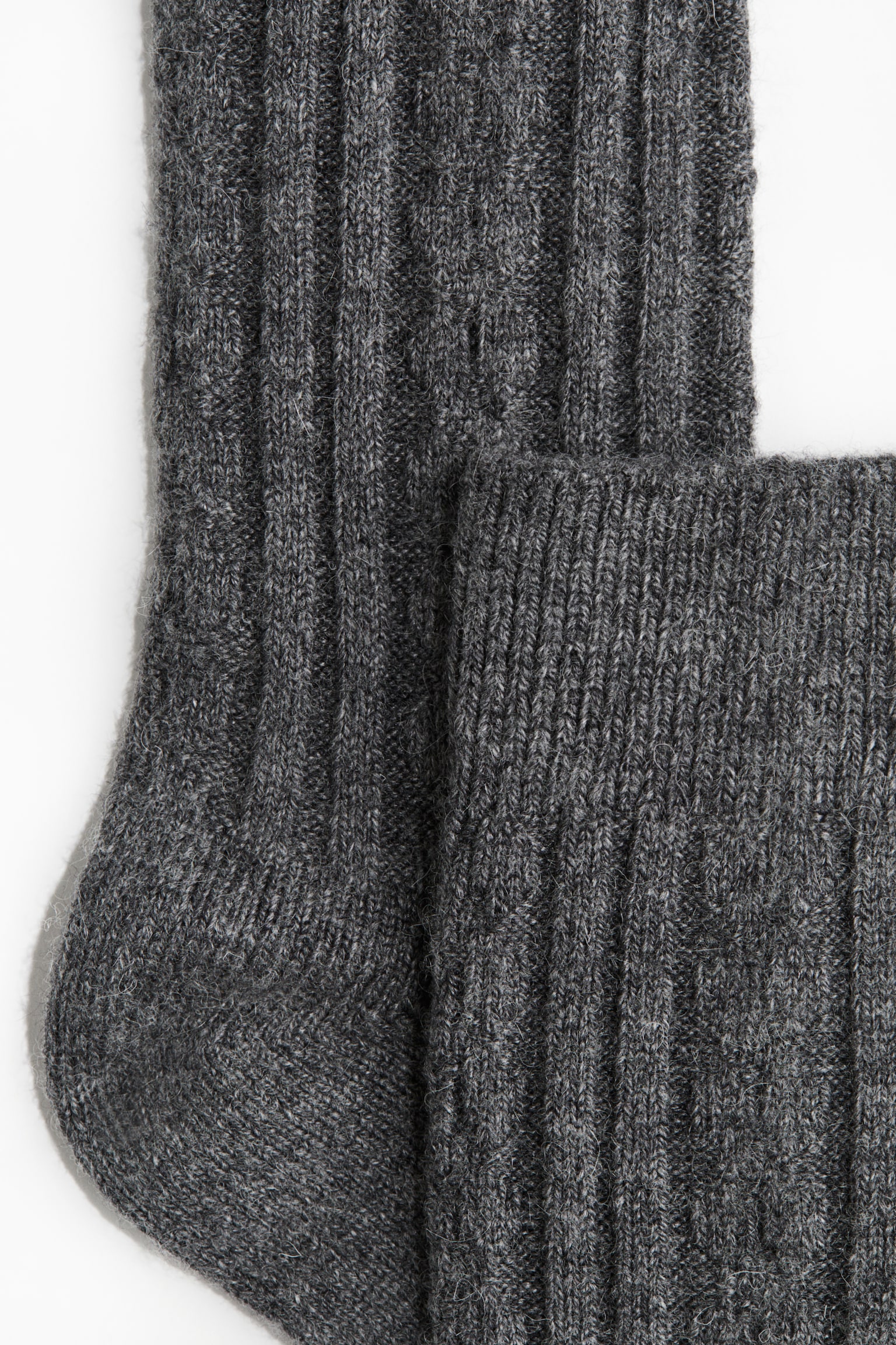 Mixed-knit socks - Dark grey marl/White - 2