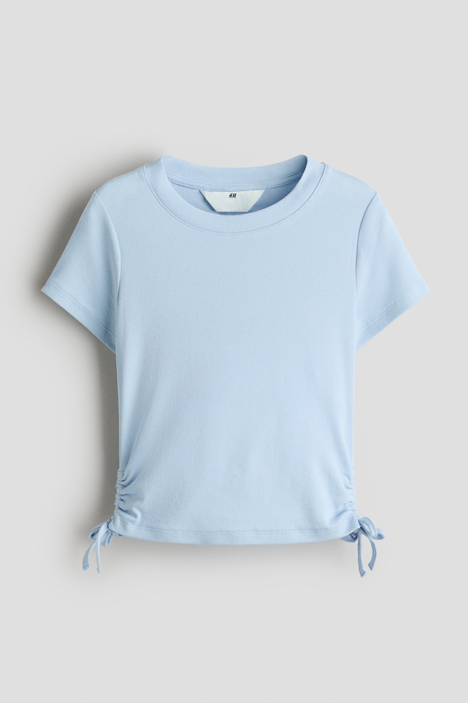 Drawstring-Detail Cotton Top - Light blue/Light pink/floral/Dark red - 1