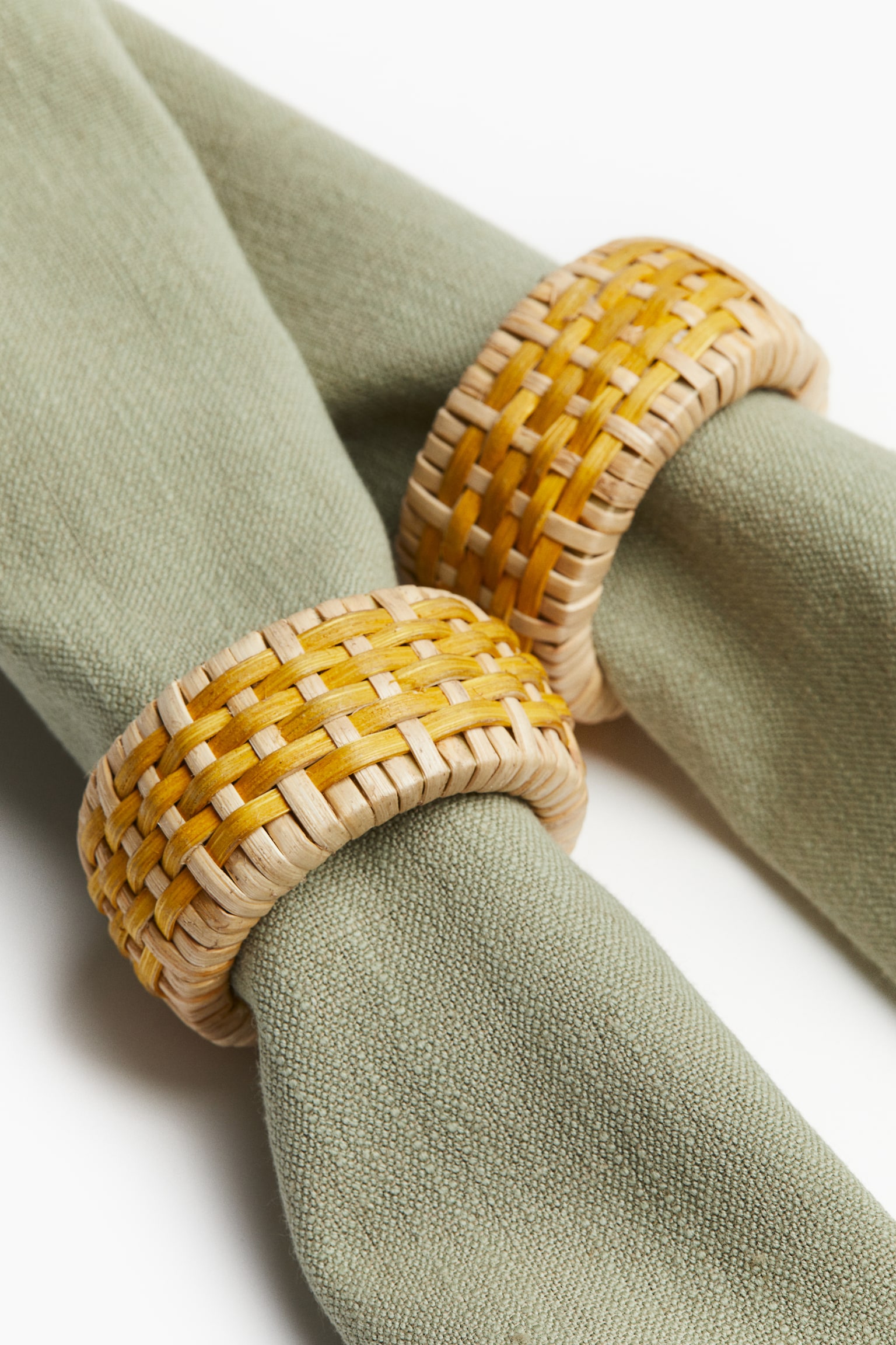 2-pack rattan napkin rings - Yellow/Light beige - 2