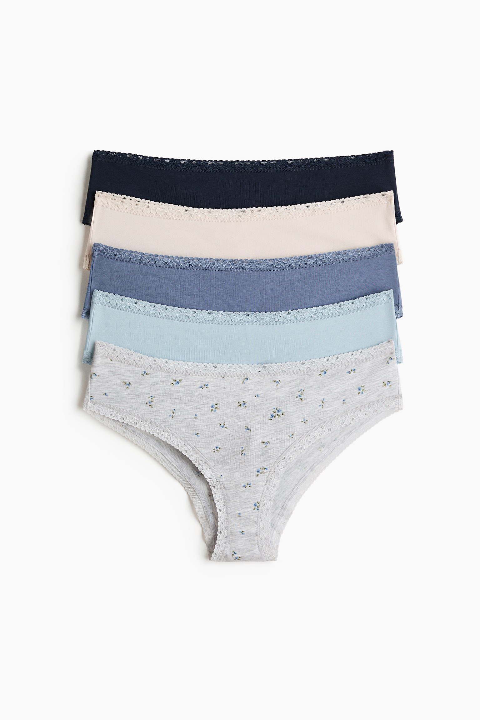 5-pack cotton hipster briefs - Light grey marl/Floral/Black/Light pink/Cream floral/Powder pink/Cream striped/Light green/White/Black