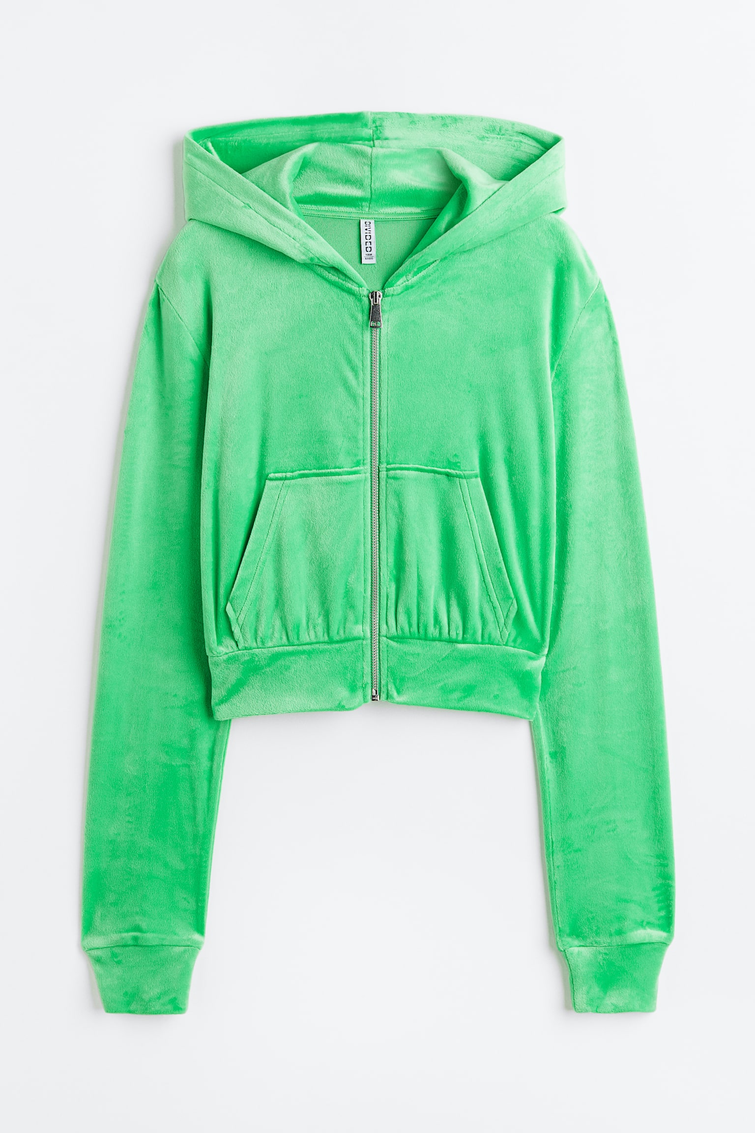 Cropped velour zip-through hoodie - Mint green - 1