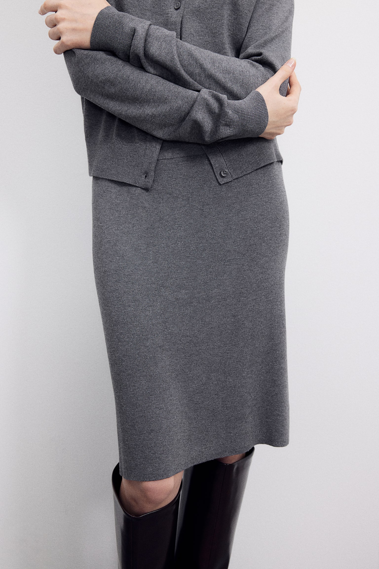 Rib-knit skirt - Grey marl/Brown - 5