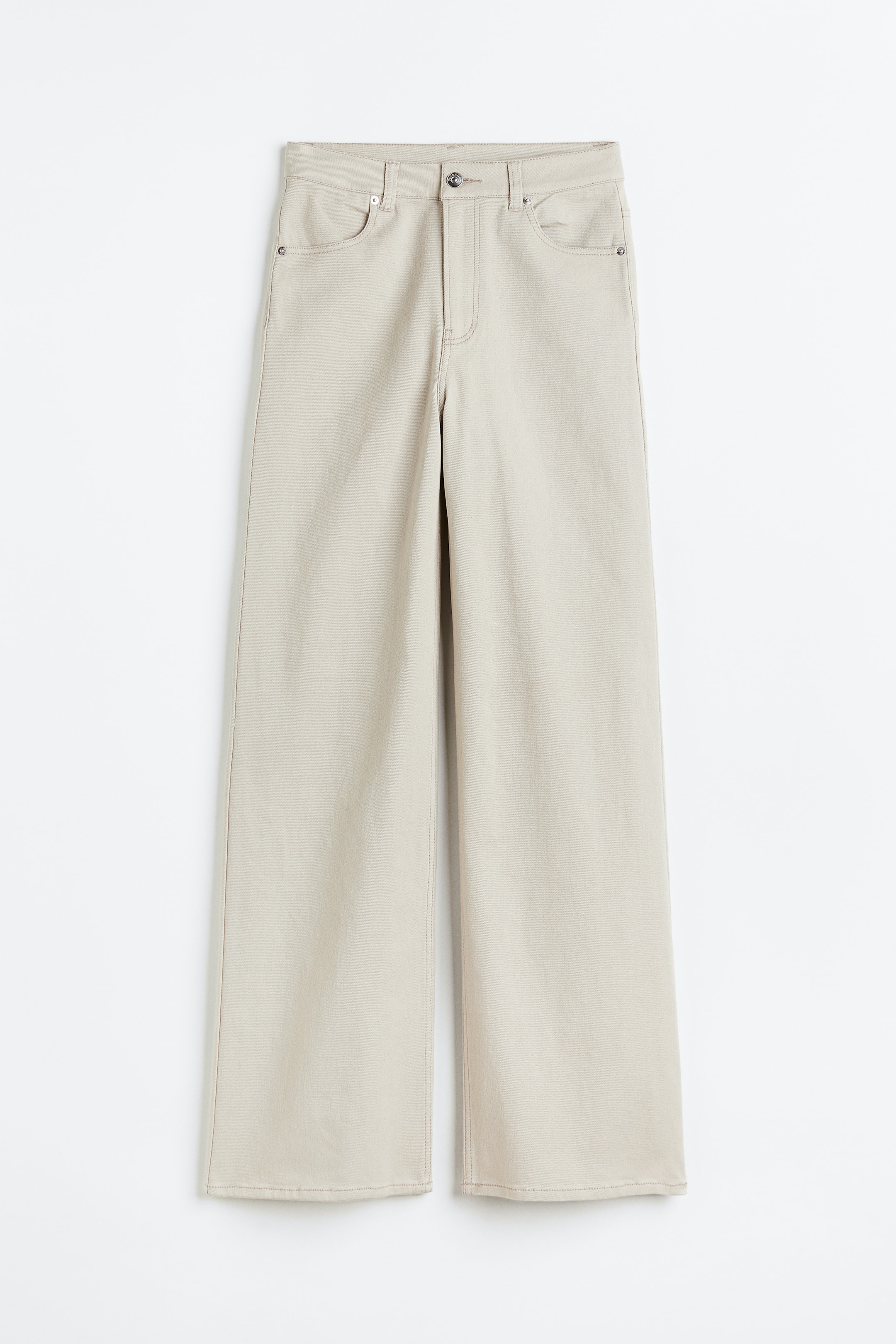 Wide twill trousers - High waist - Long - Light greige - Ladies | H&M GB