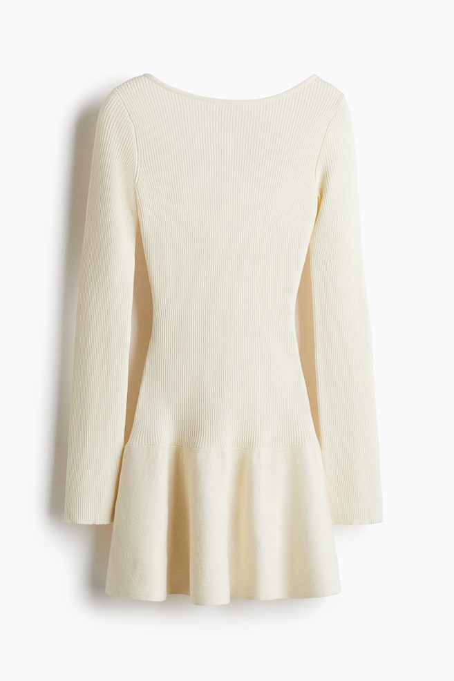 Ribbed flared-skirt dress - Cream - 1