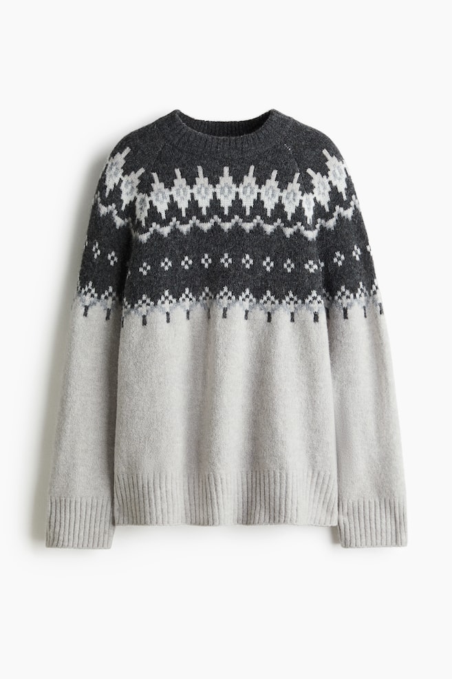 Jacquard-knit jumper - Grey/Patterned/Navy blue/White - 1