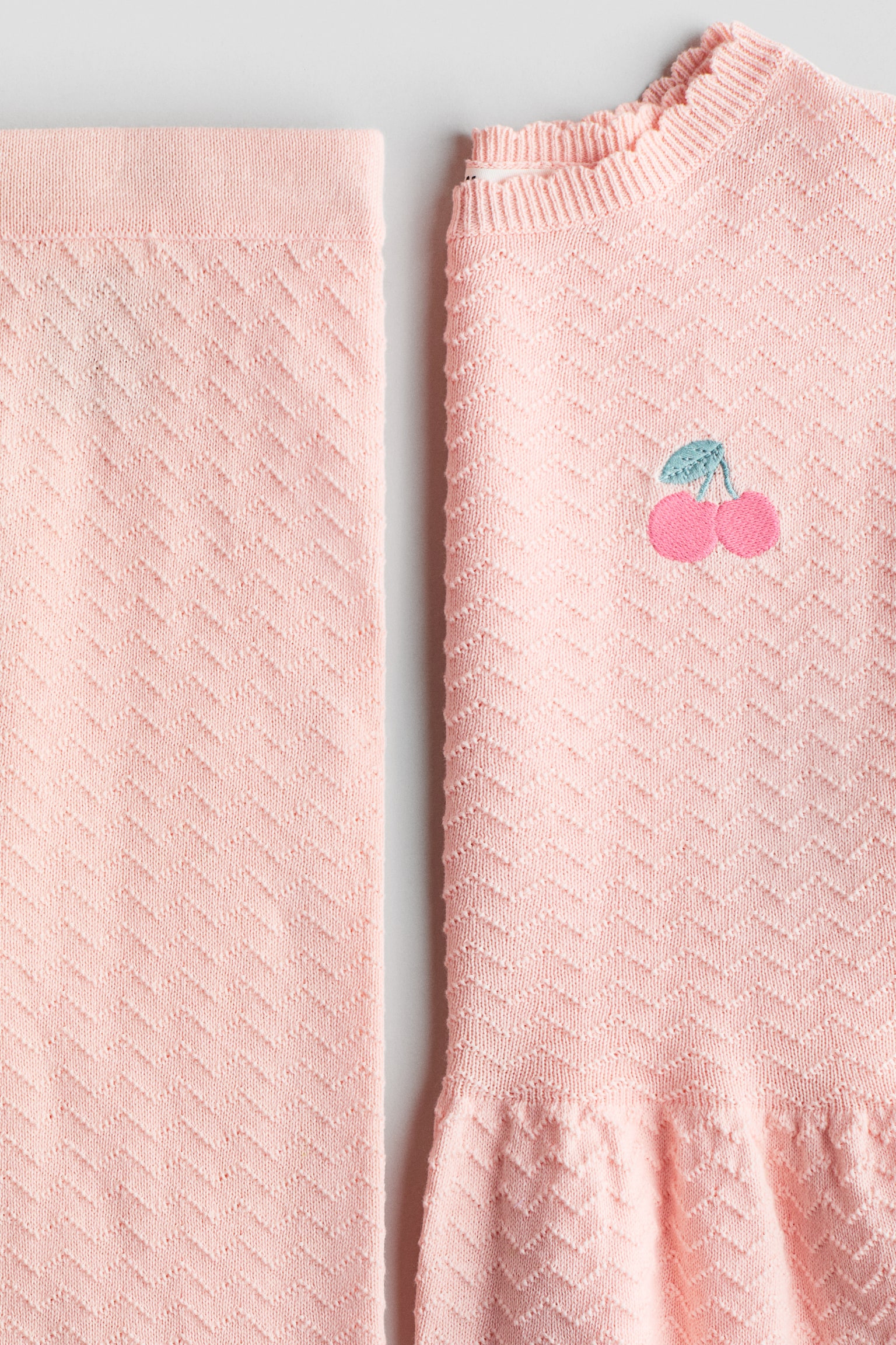 2-piece motif-detail pointelle-knit set - Light pink/Cherry/Light purple/Flowers - 2