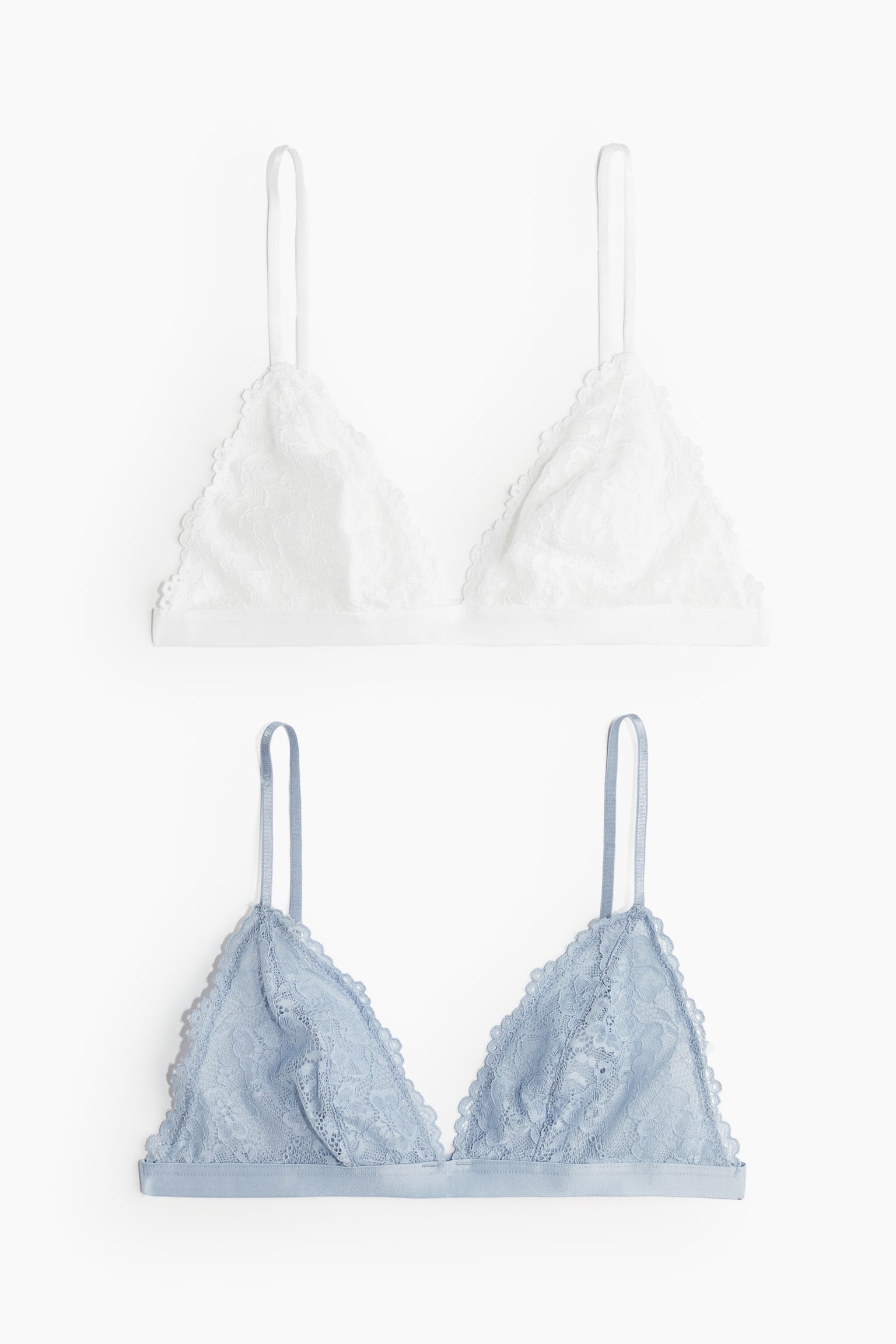 2-pack non-padded soft lace bras - Light blue/White - 2