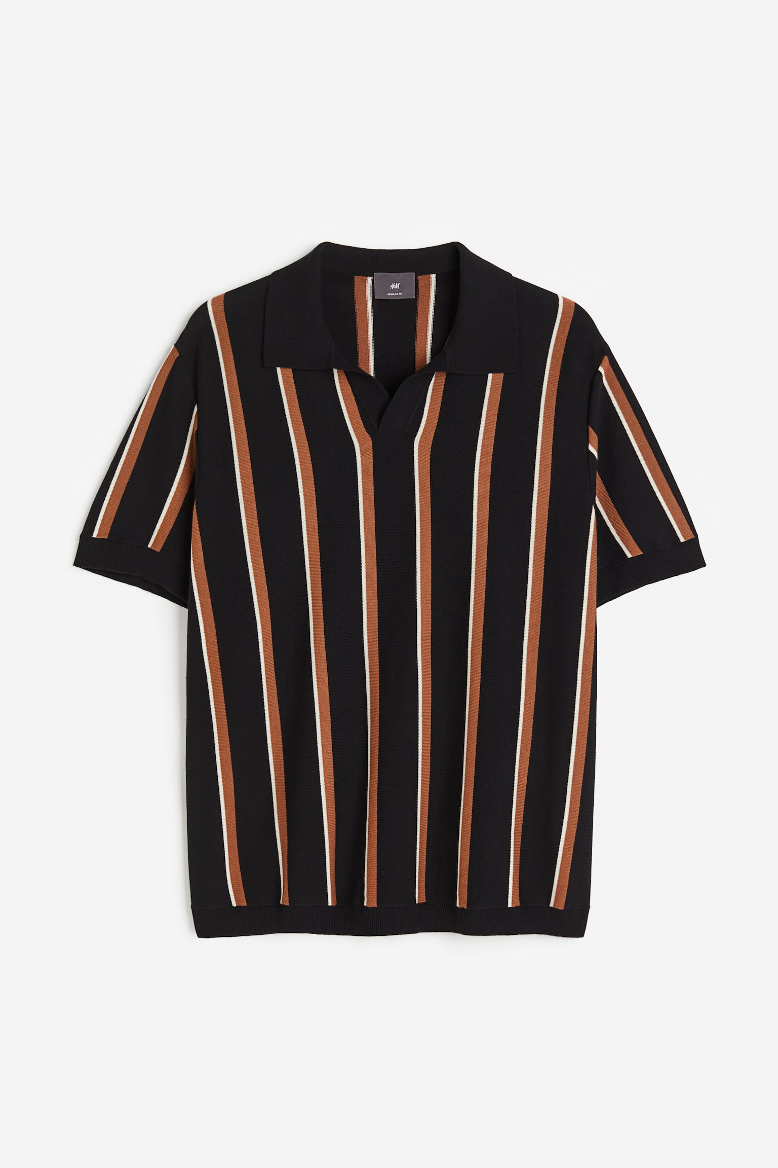 Regular Fit Fine-knit polo shirt - Black/Striped/Beige/Striped - 2