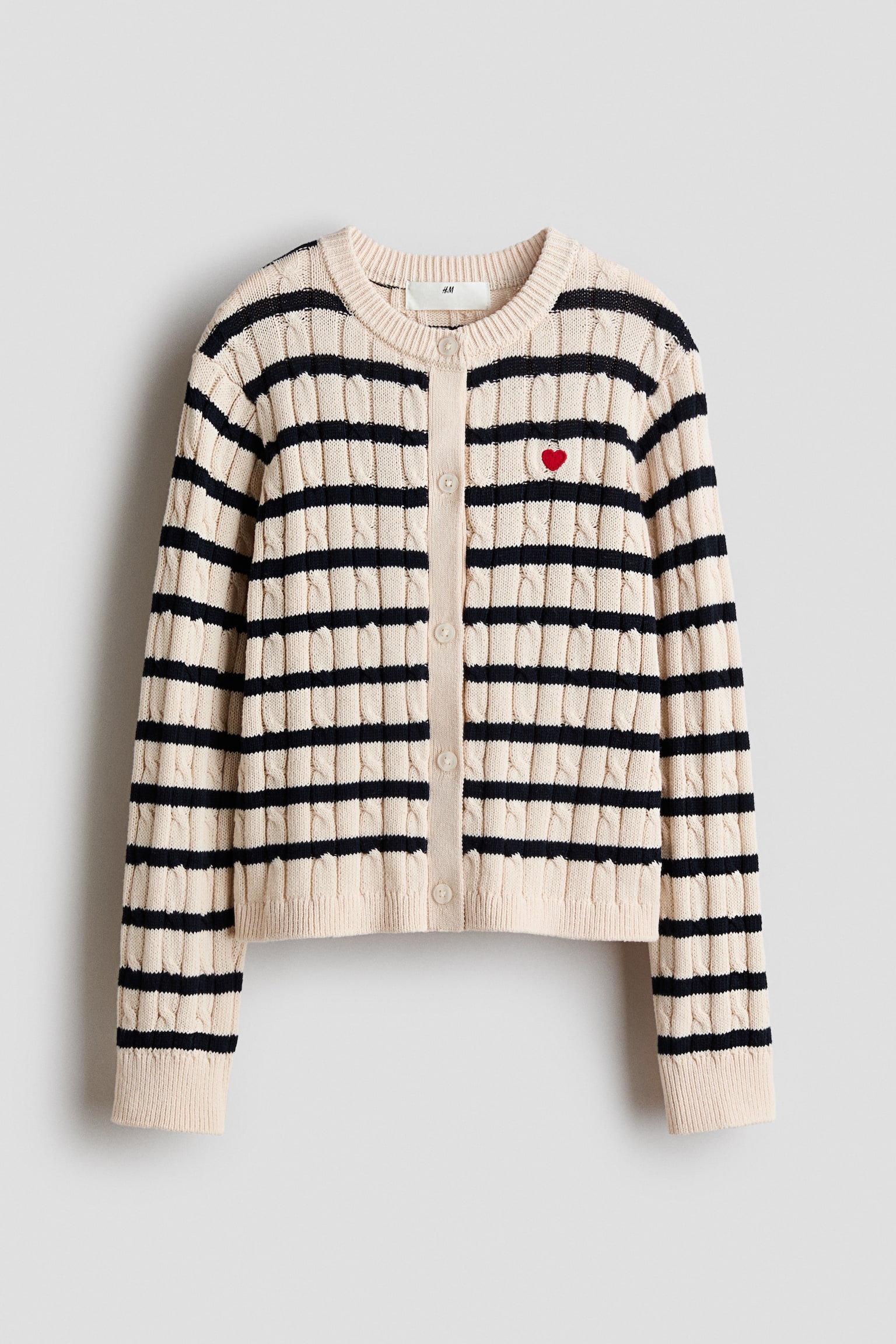Cable-knit cardigan - Light beige/Striped/Light pink/Cherries/Navy blue/Paris - 2