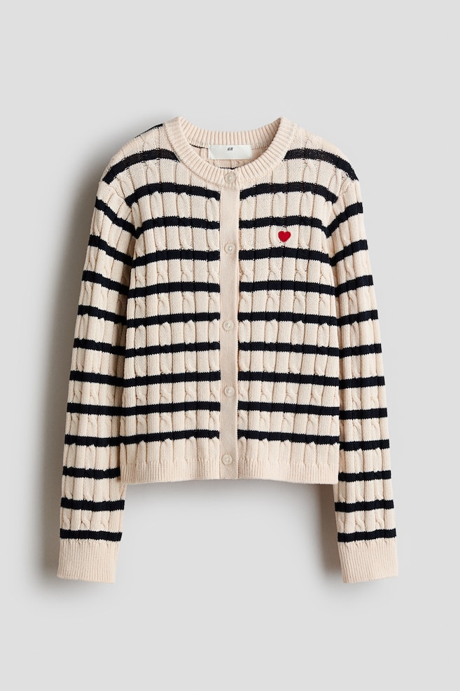 Cardigan tricotat cu torsade - Bej-deschis/dungi/Bleumarin/Paris/Roz-deschis/cireșe - 1