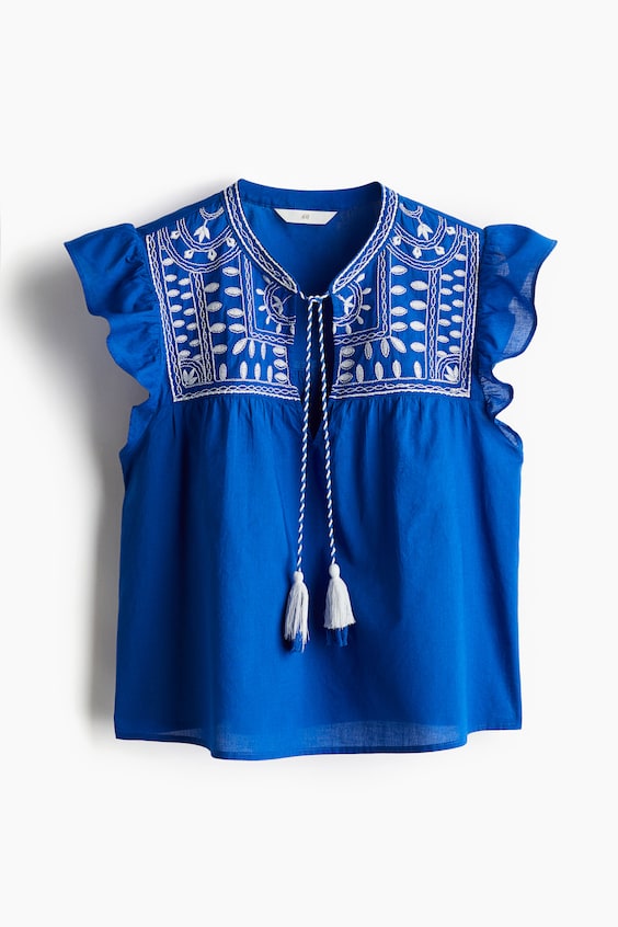 Broderad blus i bomull