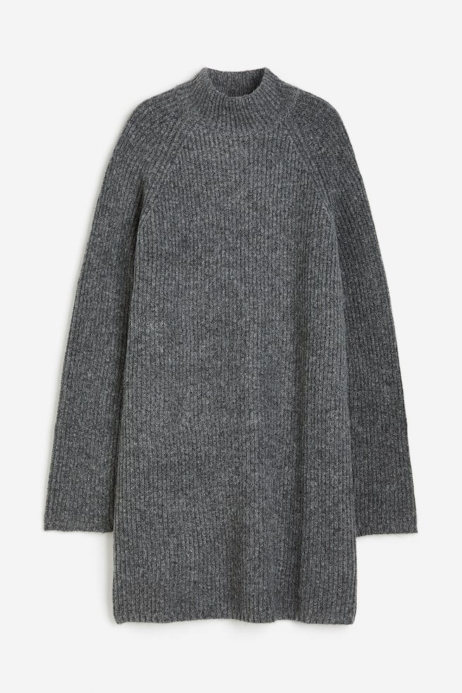 Rib-knit turtleneck dress - Dark grey marl - 2