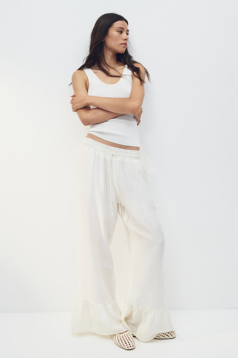 Ruffle-Trimmed Drawstring Pants White Ladies H&M US