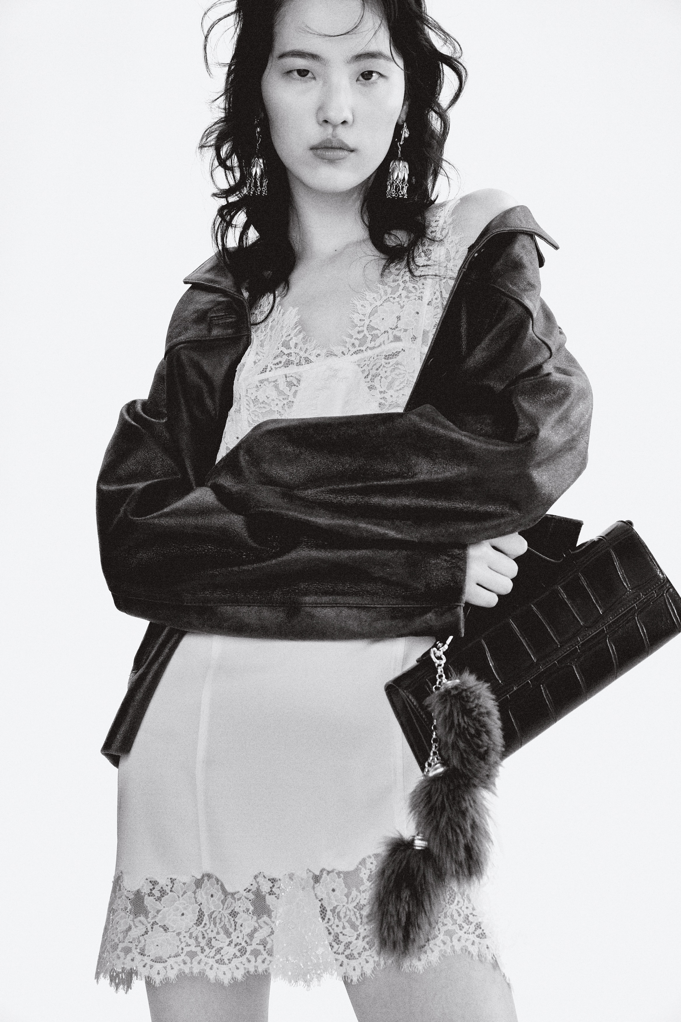 Lace-trimmed satin dress