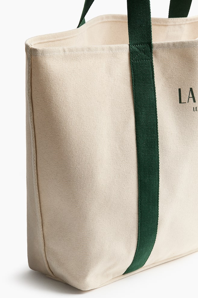 Canvas beach bag - Natural white/Dark green/Natural white/Black - 5