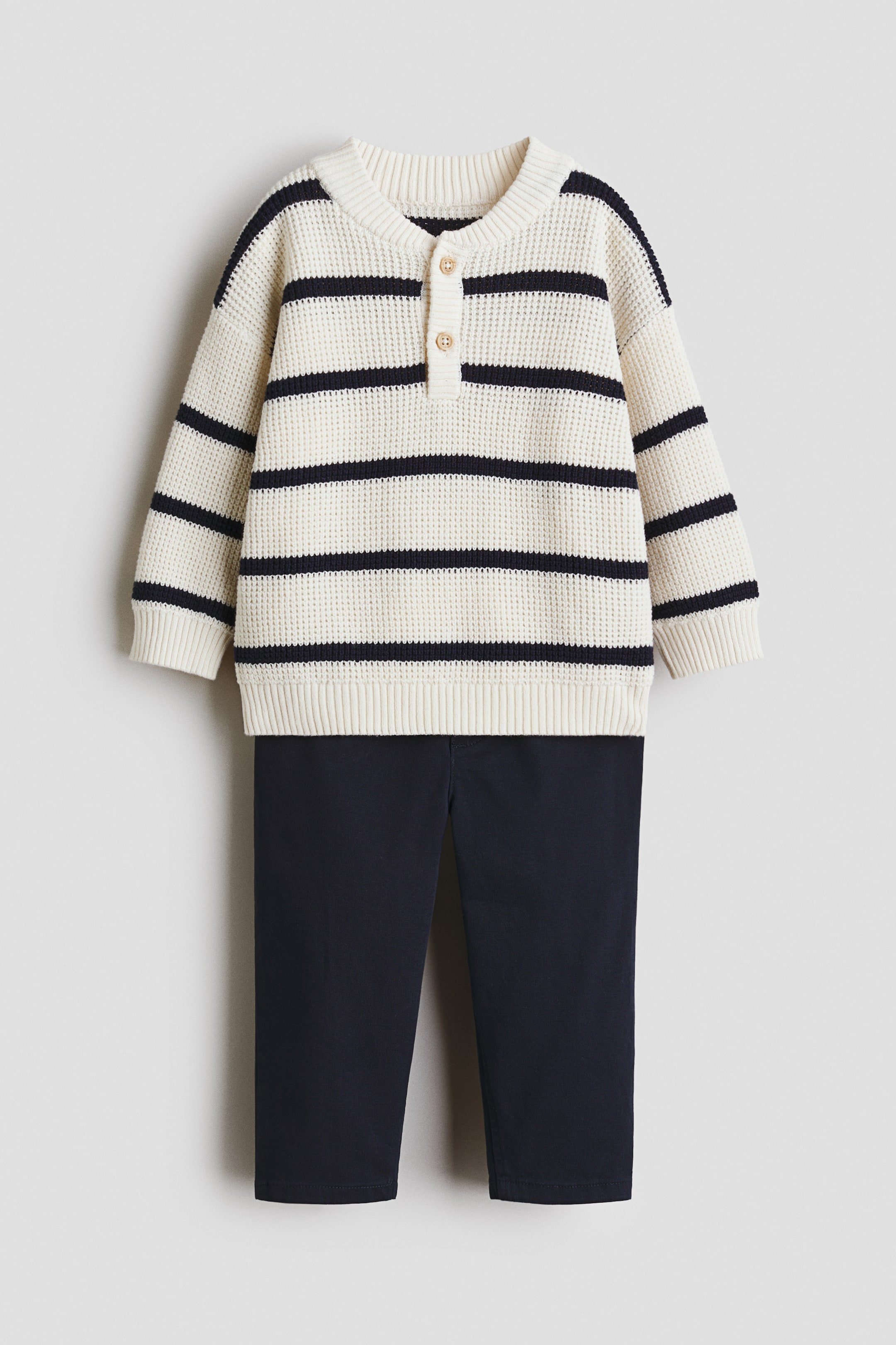 View larger image: 2-piece jumper and chinos set - Cream/Navy blue - Kids | H&M IN 1
